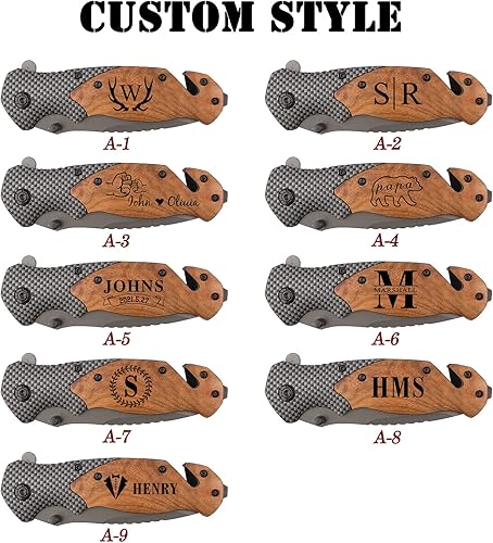 Miniatura 2 de Fodiyaer Cuchillo personalizado para hombres  Cuchillo de bolsillo grabado personalizado  Idea de aniversario de madera para marido  Idea de Navidad