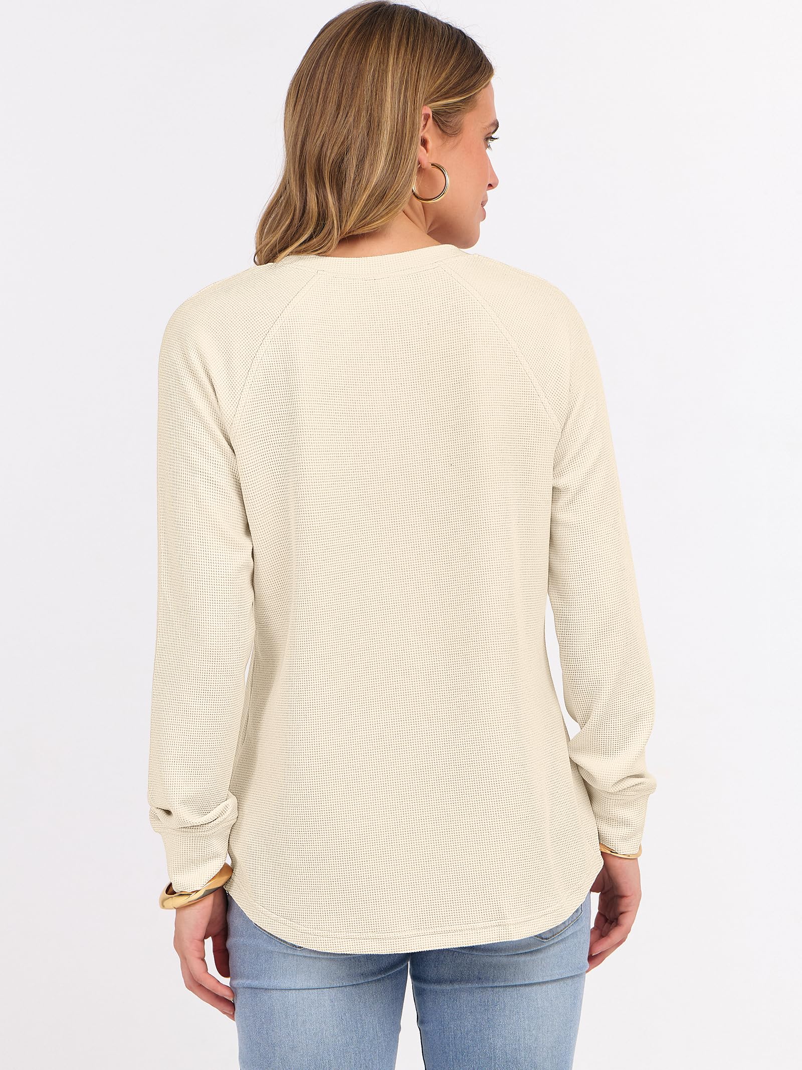 ANRABESS Women's Long Sleeve Waffle Knit Shirts Dressy Casual Loose Button Up V Neck Henley Tops 2026 Fall Basic Tee Blouse