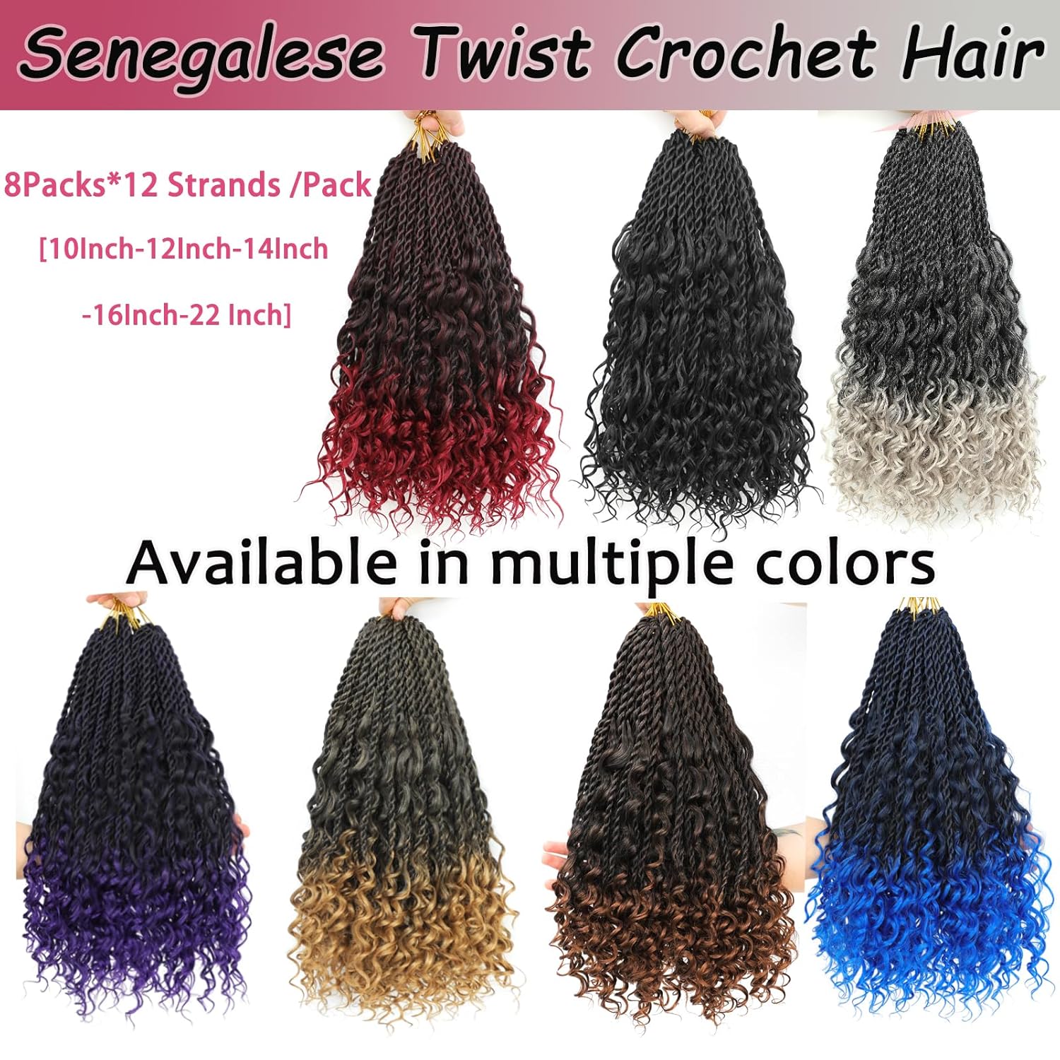Senegalese Twist Crochet Hair with Curly Ends - 24 Inch Boho Island Twist Crochet Hair 8 Packs Boho Goddess Twist Crochet Hair Pre Looped Crochet Twists with Curly Ends(24(8Packs), 1B/33/30)
