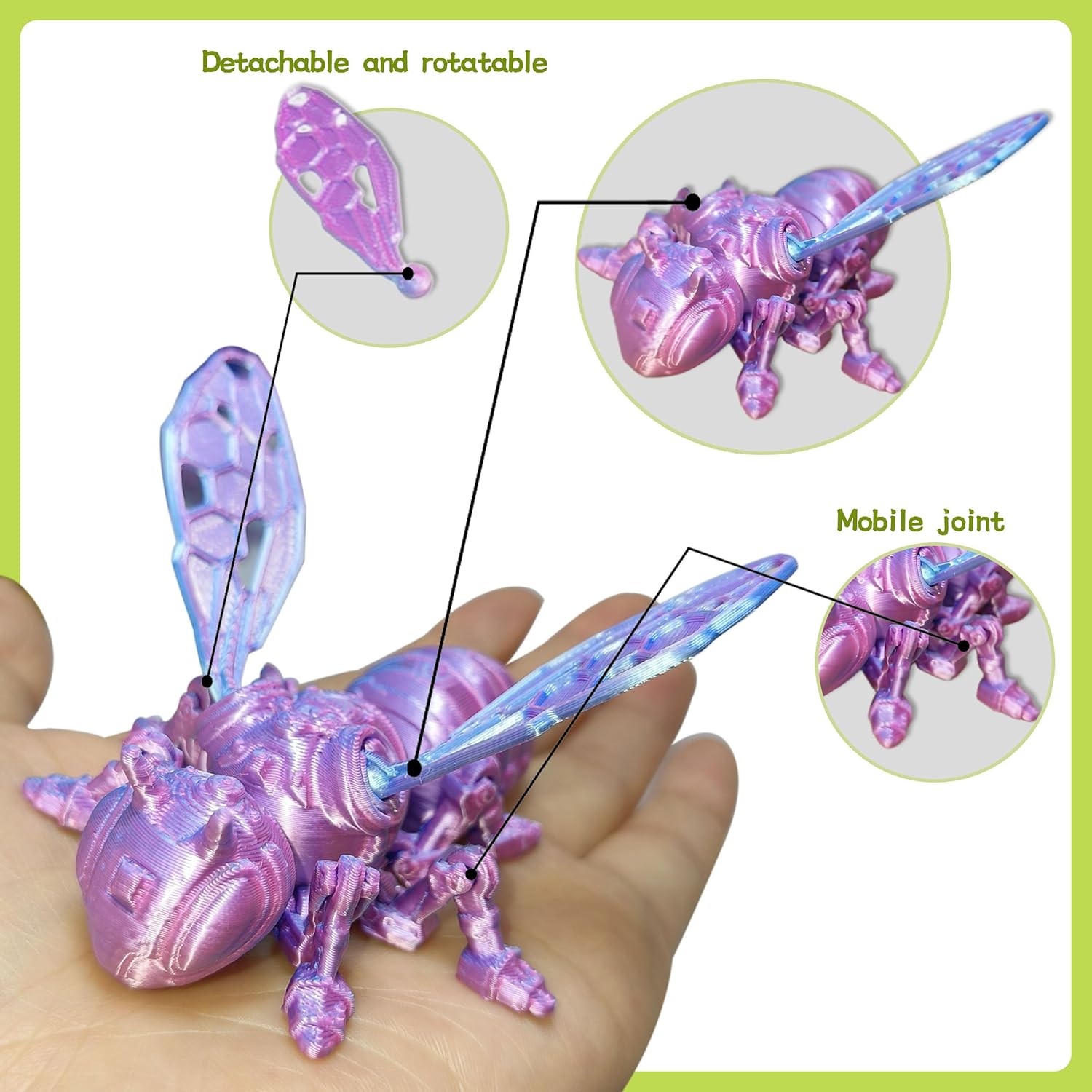 12 Pcs 3D Printed bees Animals Set,Animals 3D Printed Toys,Wings disassembled -movable joints-Multi-color combination,Fidget Toys for Party Favors Birthday Gifts Desk Pets Office Home Decor