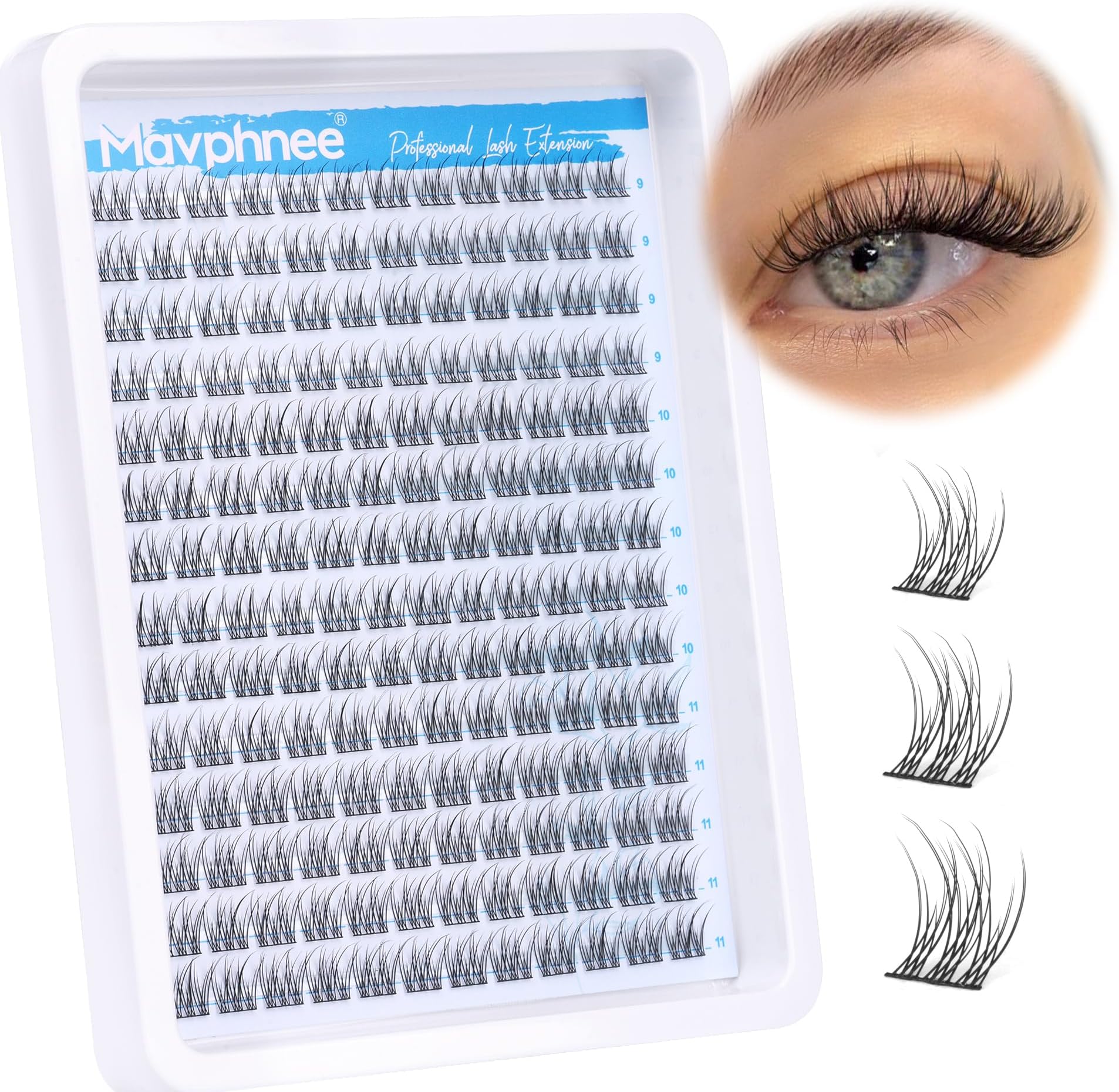 Natural Cluster Lashes CC-Curly 168 Pcs Wispy Lash Extensions 9-11MM Mixed Lengths Eyelash Extension Individuals Self Application DIY at Home by Mavphne