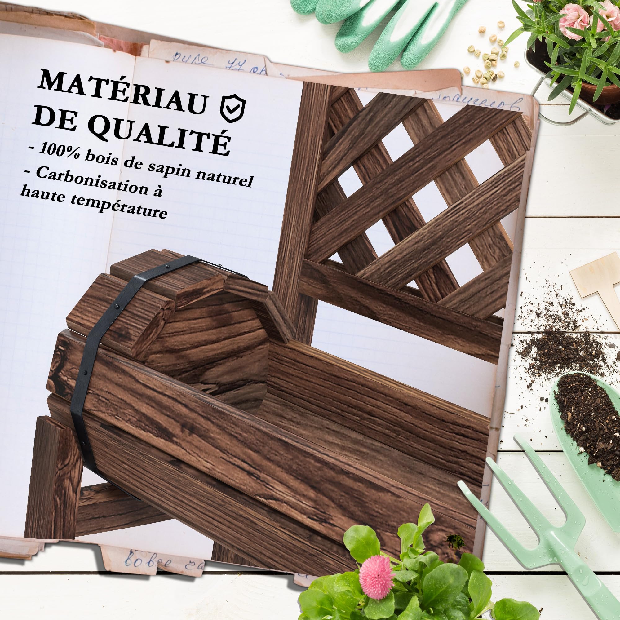 Outsunny - Jardinera sobre patas elevadas (42 x 49 x 80 cm), color marrón | con celosía cuadrada, 2 niveles, cama de jardín elevada, para terraza, balcón, jardín