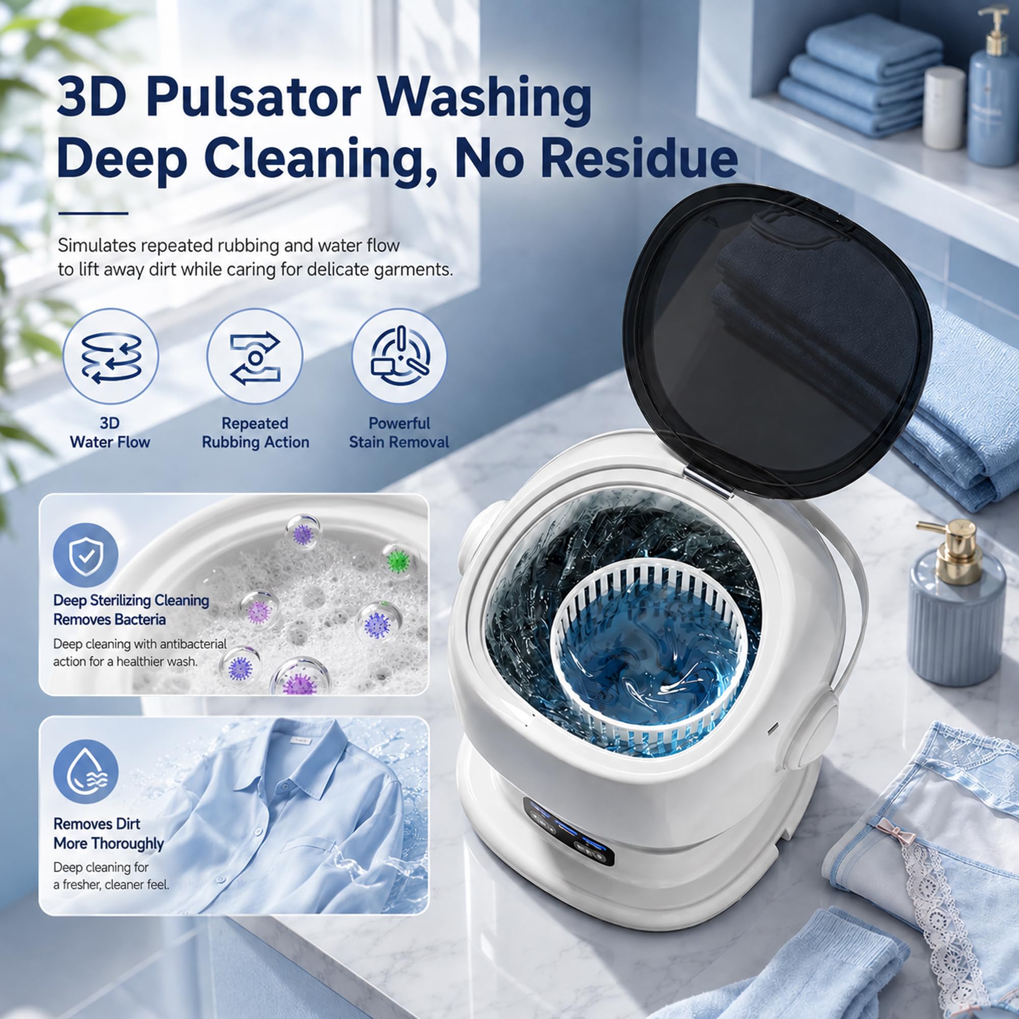 Mini machine à laver pliable 13,5 L portable avec essorage