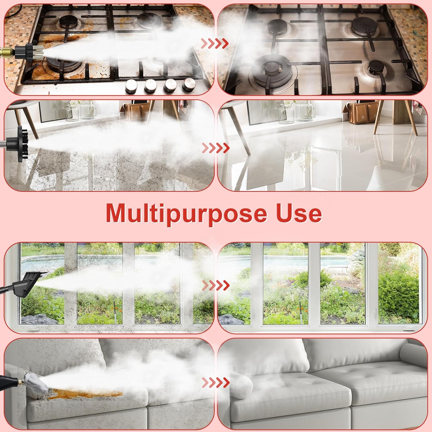 Steam Cleaner for Home, 15s Heat-Up, 1.2L Water Tank, 6-Level Adjustable Handle, Handheld Steam Cleaner for Car Detailing, Dirt, Furniture, Couch, Floor Tile, Bathroom, Bed Bugs, 9Pcs Accessories - Image 10