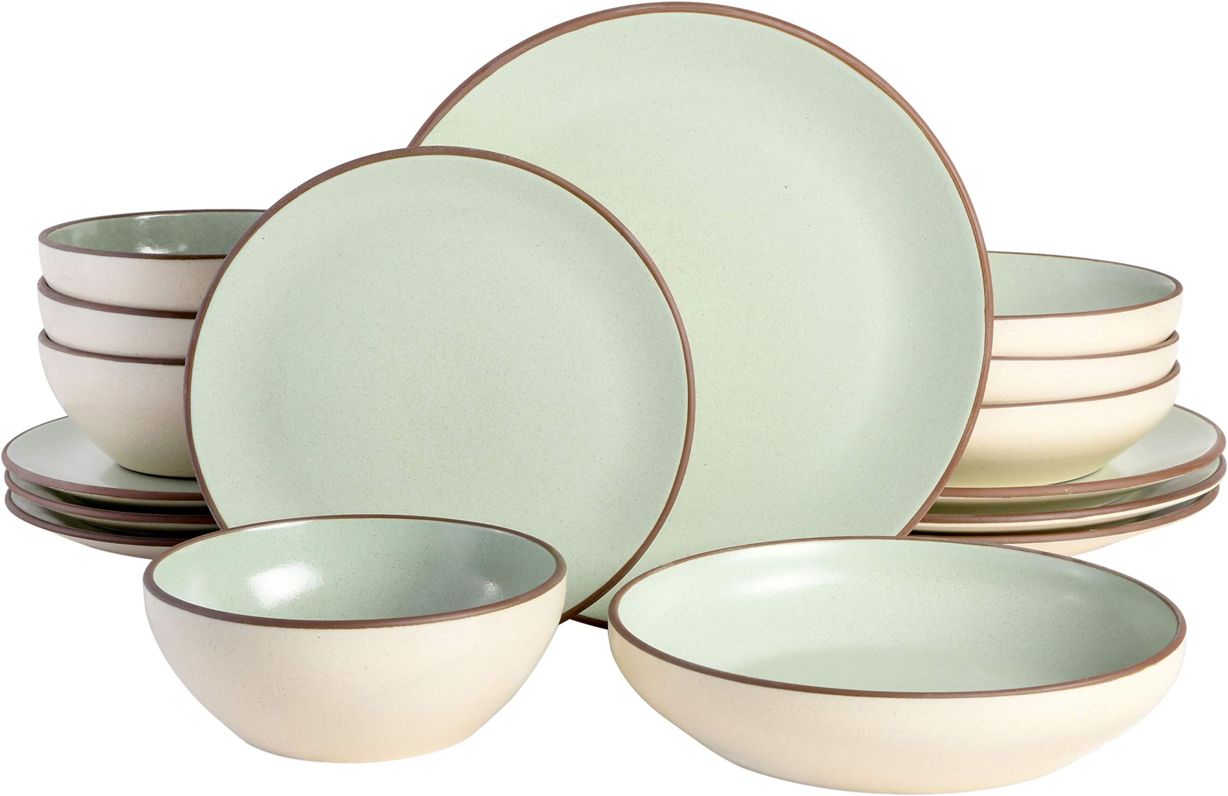 Contempo Classic 16-Piece Double Bowl Dinnerware Set, Service for 4 – Mint Stoneware Plates and Bowls