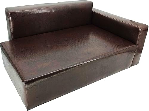 Sofá cama para perros de cuero sintético marrón reclinable L sillón asiento 30x20x13 área de asiento es de 27 x 16 pulgadas, ideal para perros más