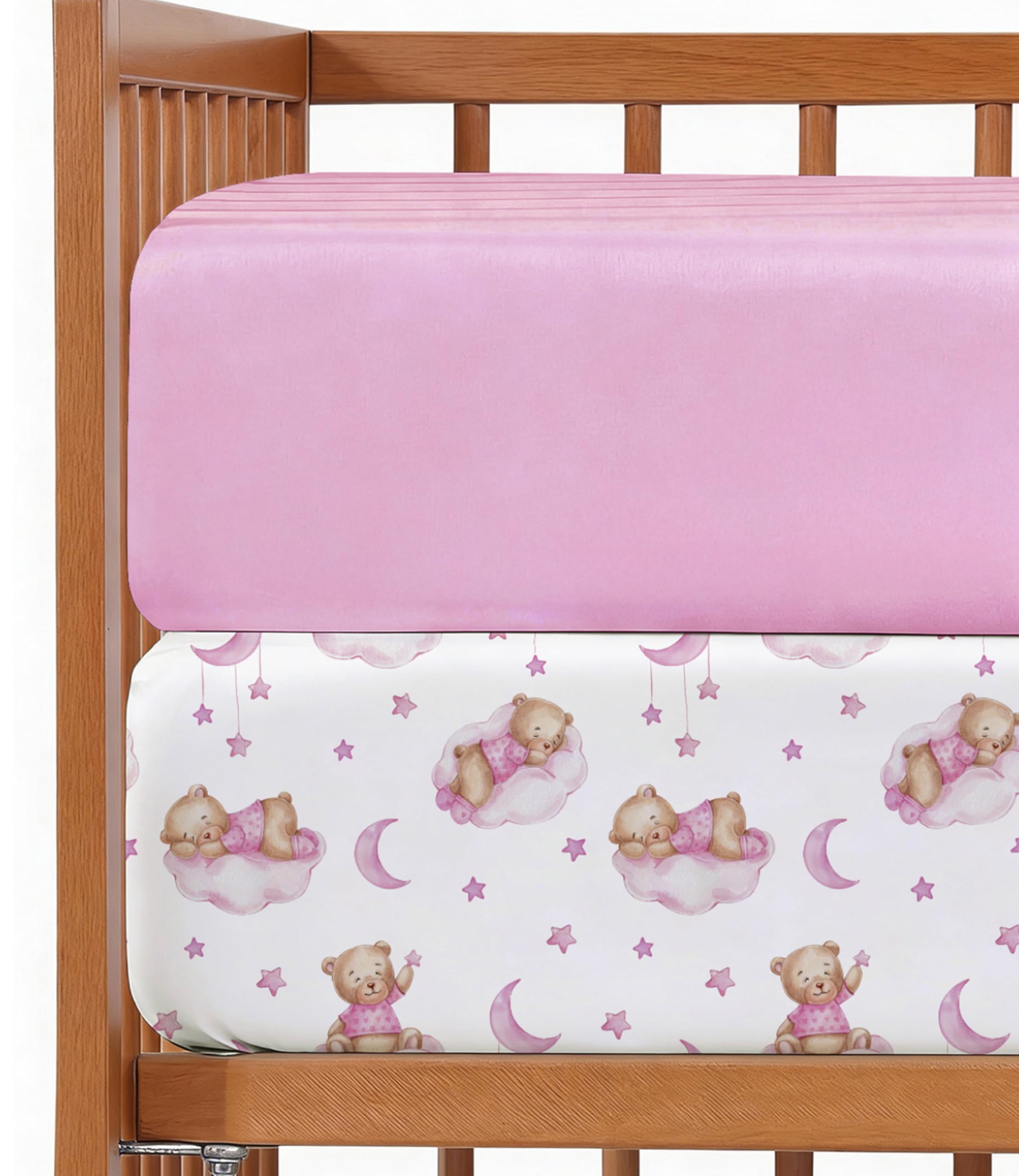 2-Pack Mini Crib Sheets Fitted - Pack N Play Sheets - 38 x 24in, Dream Bear