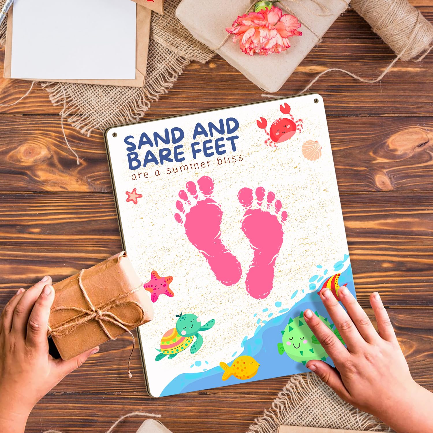 Amazon.com: DIY Beach Footprint Art, Summer Craft Activity For Kids Babies  Toddlers, Ocean Beach Baby Footprint Crafts, Foot Print Keepsake Gift Card,  PreK Preschool Infant Daycare Activities, Sand and Bare Feet :
