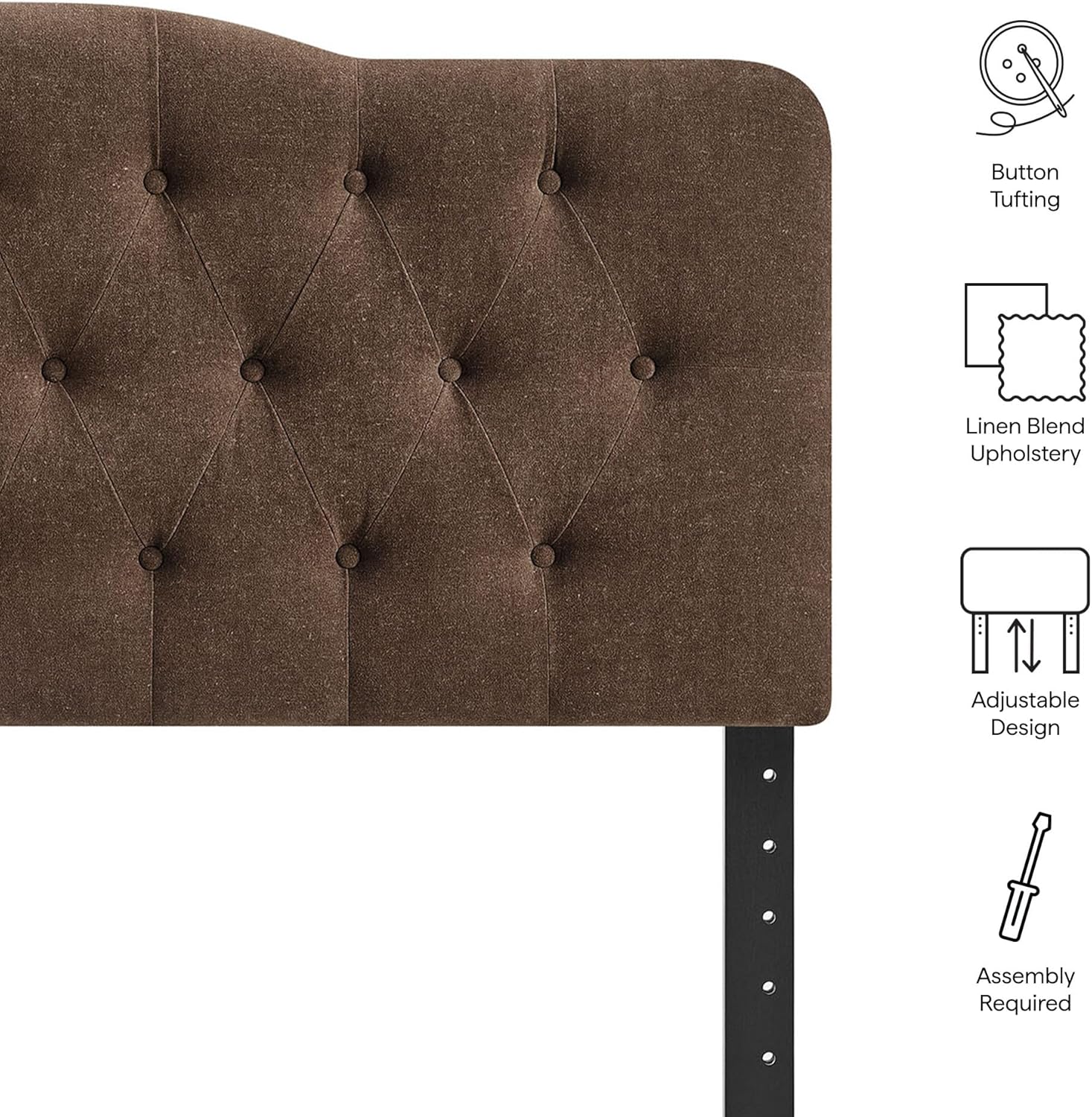 Modway Annabel Premium Linen Blend King Headboard in Cocoa - Soft Fabric Headboard Only with Diamond Button Tufting and 7 Height-Adjustable Positions
