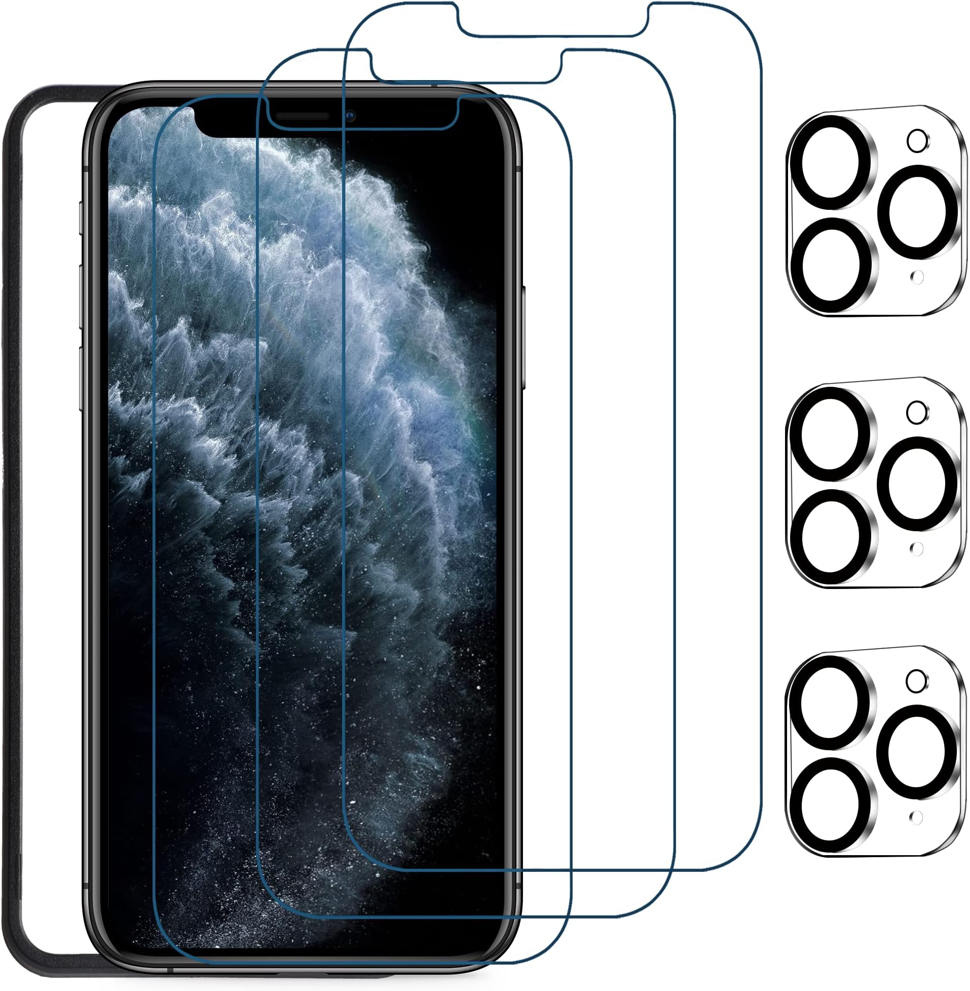 VAKS Screen Protector for iPhone 11 Pro Max with Camera Lens Protector, Ultra HD Screen Tempered Glass,9H Hardness Scratch Resistant and anti-fingerprint,[3+3 Pack]