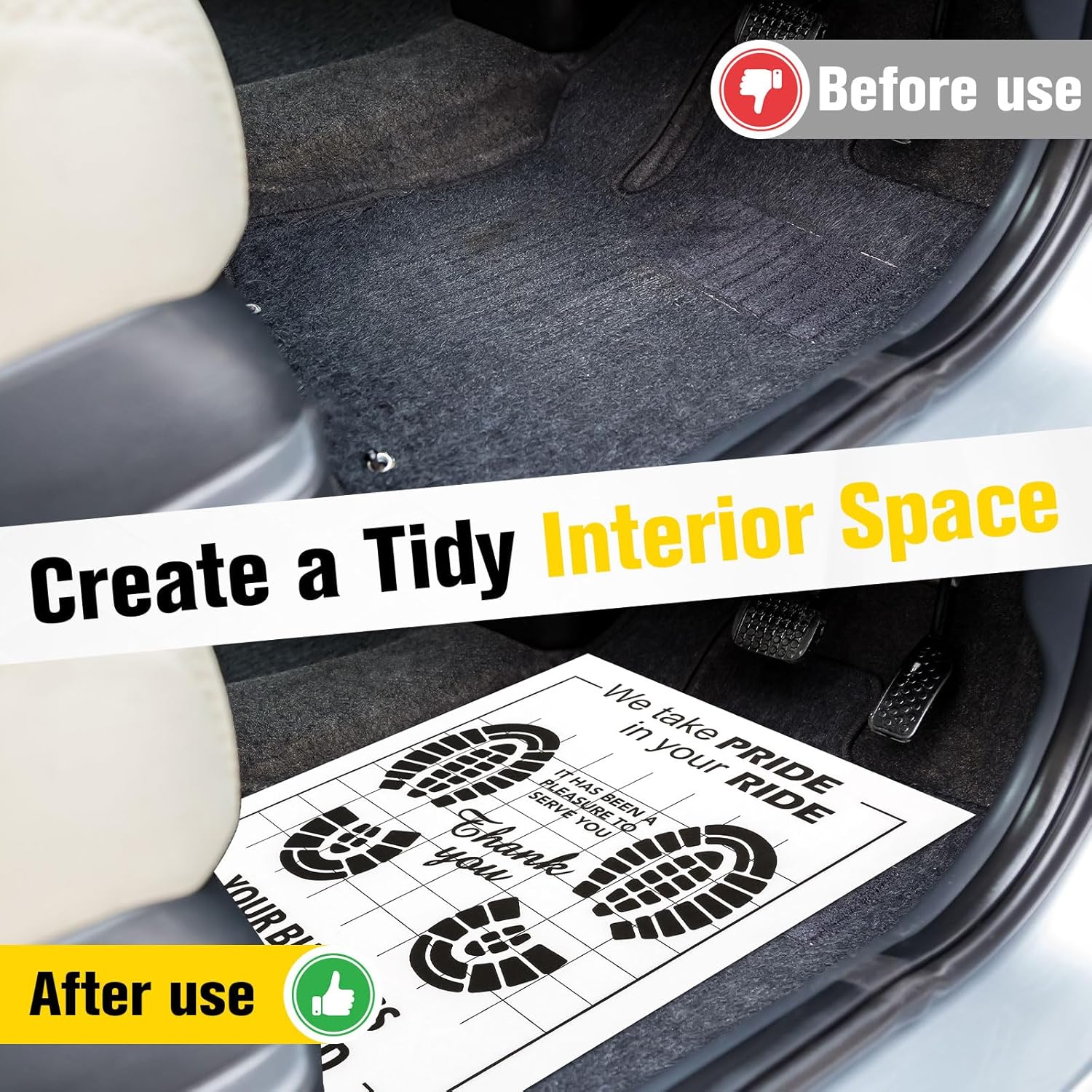 500 Pcs Paper Floor Mats for Cars, 16"x20" Disposable Car Floor Mats with Kraft Paper + PE Waterproof Layer, Temporary Vehicles Floor Protector, Paper Mats for Car Details