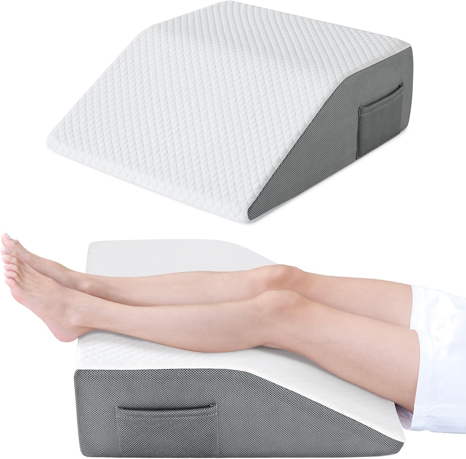 Cozymaker Adjustable Leg Elevation Pillows for Swelling, Cooling Gel Memory Foam Wedge Pillows for After Surgery, Sciatica Back Knee Hip Ankles Pain Relief, Leg Pillows for Sleeping Flat Top 8" Height