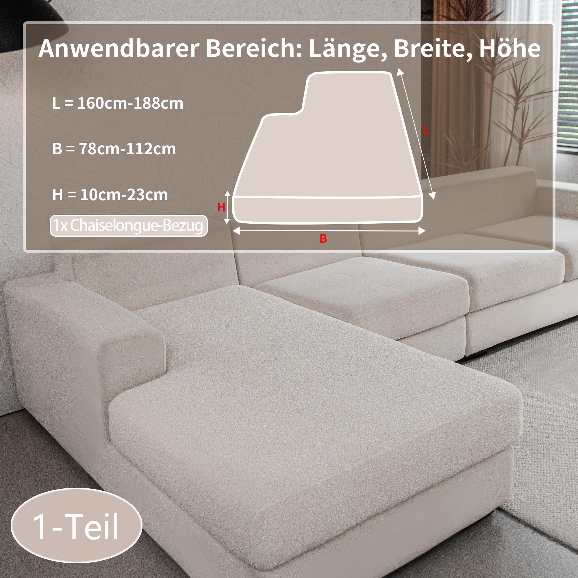 OHSIO Sofa Überzug – Hoch Elastischer, Rutschfester Sitzkissenbezug – Waschbarer, Haustierfreundlicher Sofabezug für Couch, Strapazierfähig(Elfenbein, 1x Chaiselongue-Bezug)