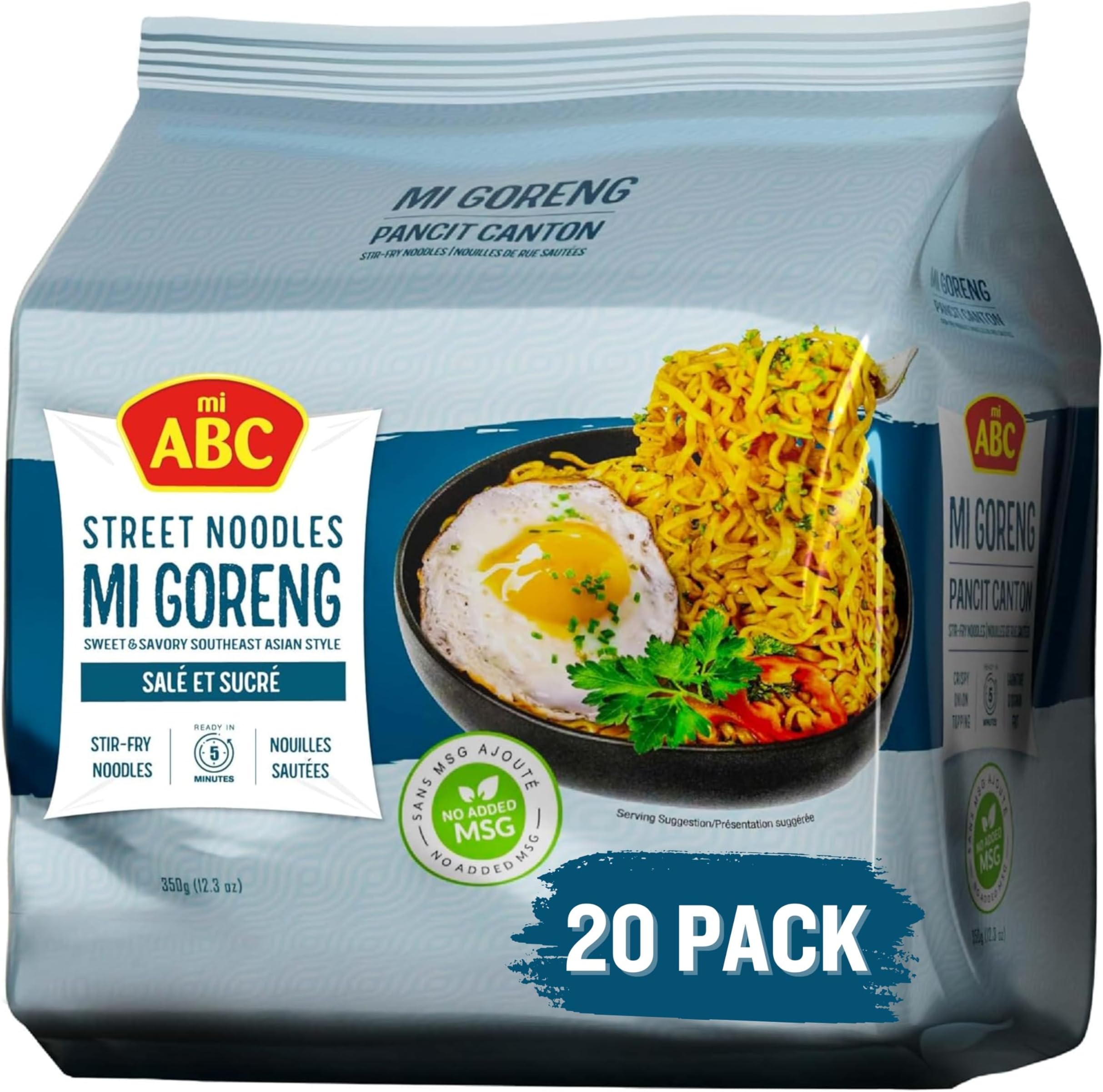 ABC Mi Goreng Classic Stir Fry Street Noodles, 12.3 Oz (Pack of 20), Sweet & Savory Indonesian Instant Ramen, 7g Protein, No MSG, No Artificial Flavors or Colors, Halal