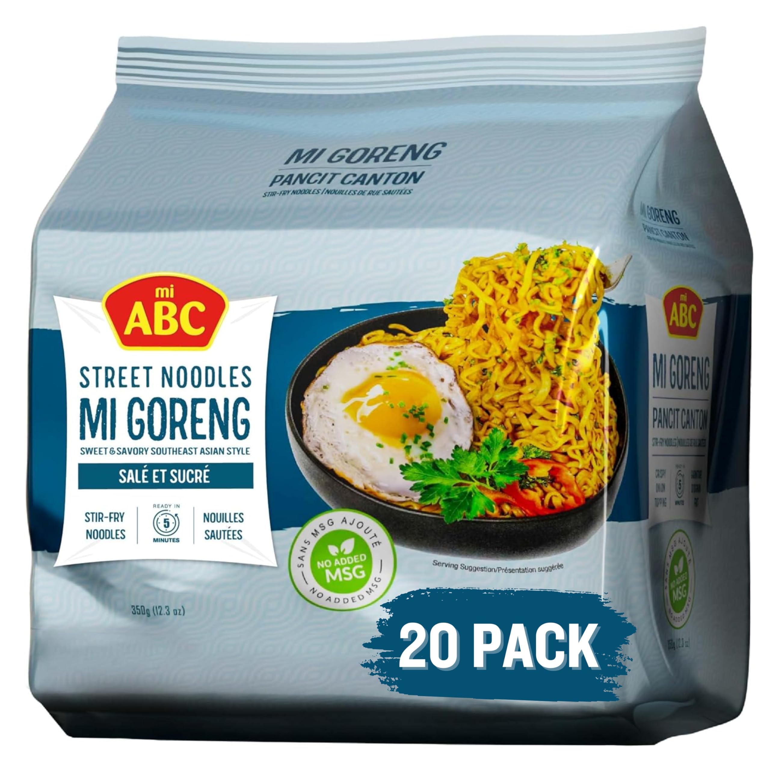 ABC Mi Goreng Classic Stir Fry Street Noodles, 12.3 Oz (Pack of 20), Sweet & Savory Indonesian Instant Ramen, 7g Protein, No MSG, No Artificial Flavors or Colors, Halal