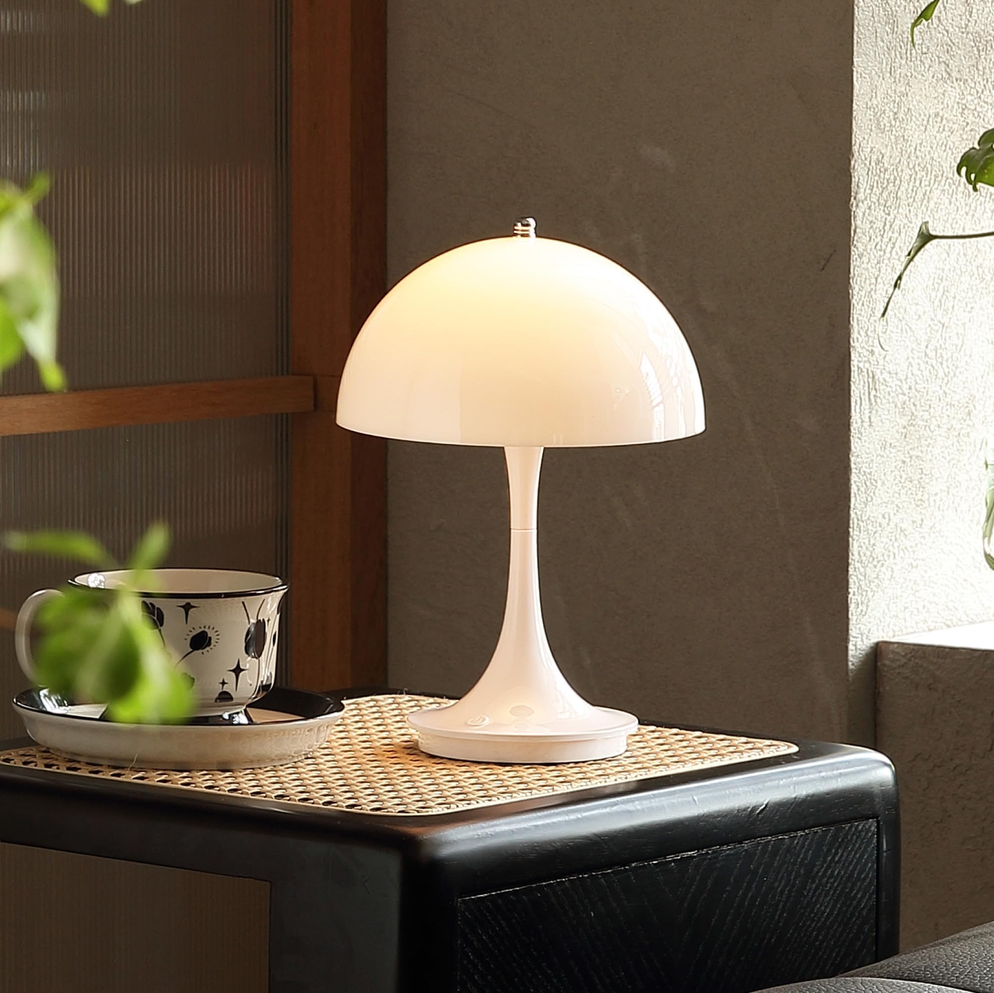Cute Cordless Mini Mushroom Table Lamp - Rechargeable 3000mAh Battery, Dimmable Touch LED, Portable Bedside Nightstand Light for Bedroom, Kitchen, Bathroom, Office & Study Decor - White