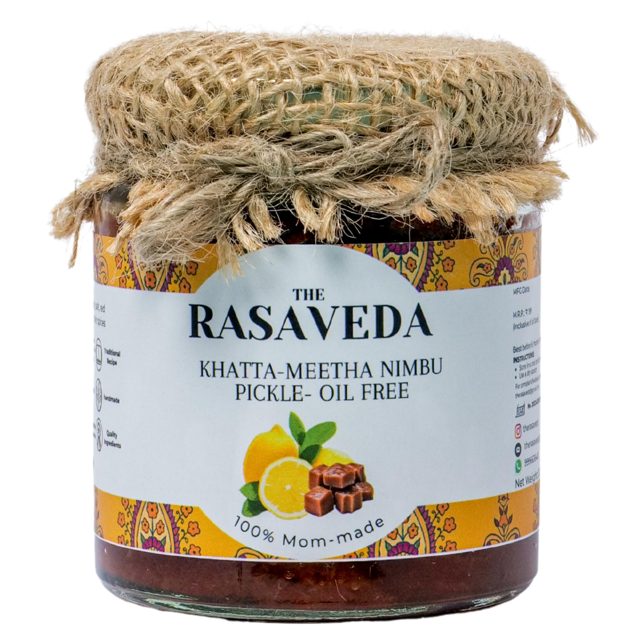 The Rasaveda Khatta Meetha Lemon Pickle 500G In Fresh Homemade Lemon Pickles & Chutneys | Indian Lime Chutney | Home Made Preservative Free Nimbu Ka Achar With Grand Mothers Taste & Recipe Chunda (B0D73FSMH8) Amazon Price History, Amazon Price Tracker