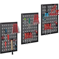Paneles Perforados Decorativos Relaxdays 10033758 3 Paneles Perforados Herramientas, Tableros Pared Taller 17 Piezas, 60 x 39 cm, Portaherramientas, Negro/Rojo