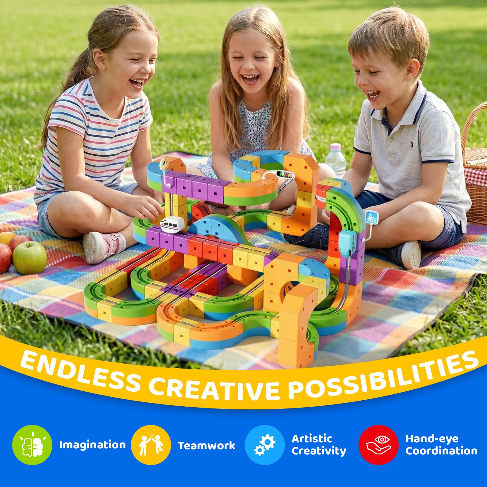 KlickRail - Kit de ferrocarril eléctrico de 88 piezas con coches motorizados y diseños 3D incrustados antigravitacionales. Juguete modular para niños de 3 a 8 años, 3-5, 6-7 años