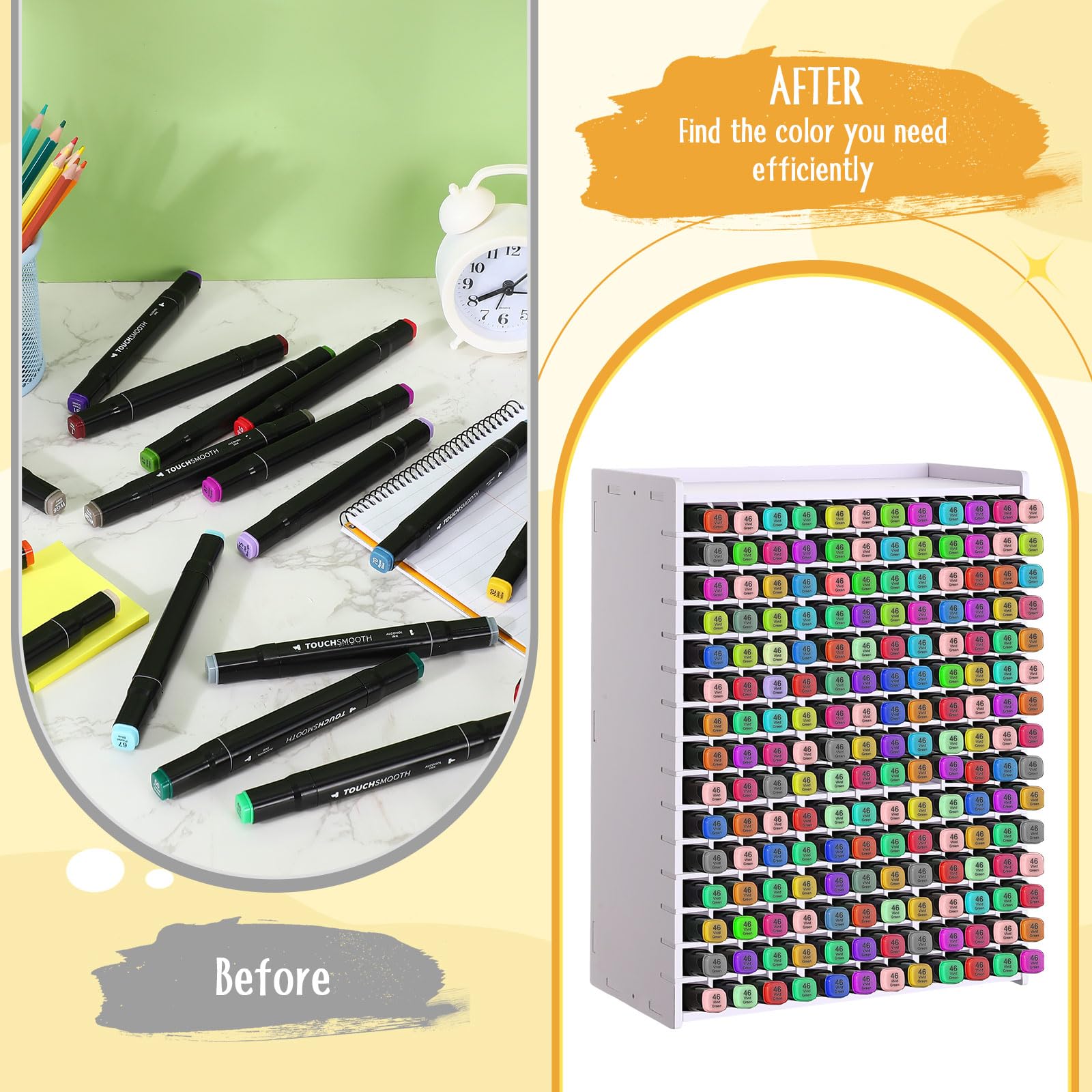 Marker-Aufbewahrungs-Organizer, 360 Fächer, Gesamtkunstbedarf-Halter für Schreibtisch, Marker-Regal mit herausnehmbaren Trennwänden für Buntstifte und Pinsel (33,5 x 25,4 x 13,5 cm)