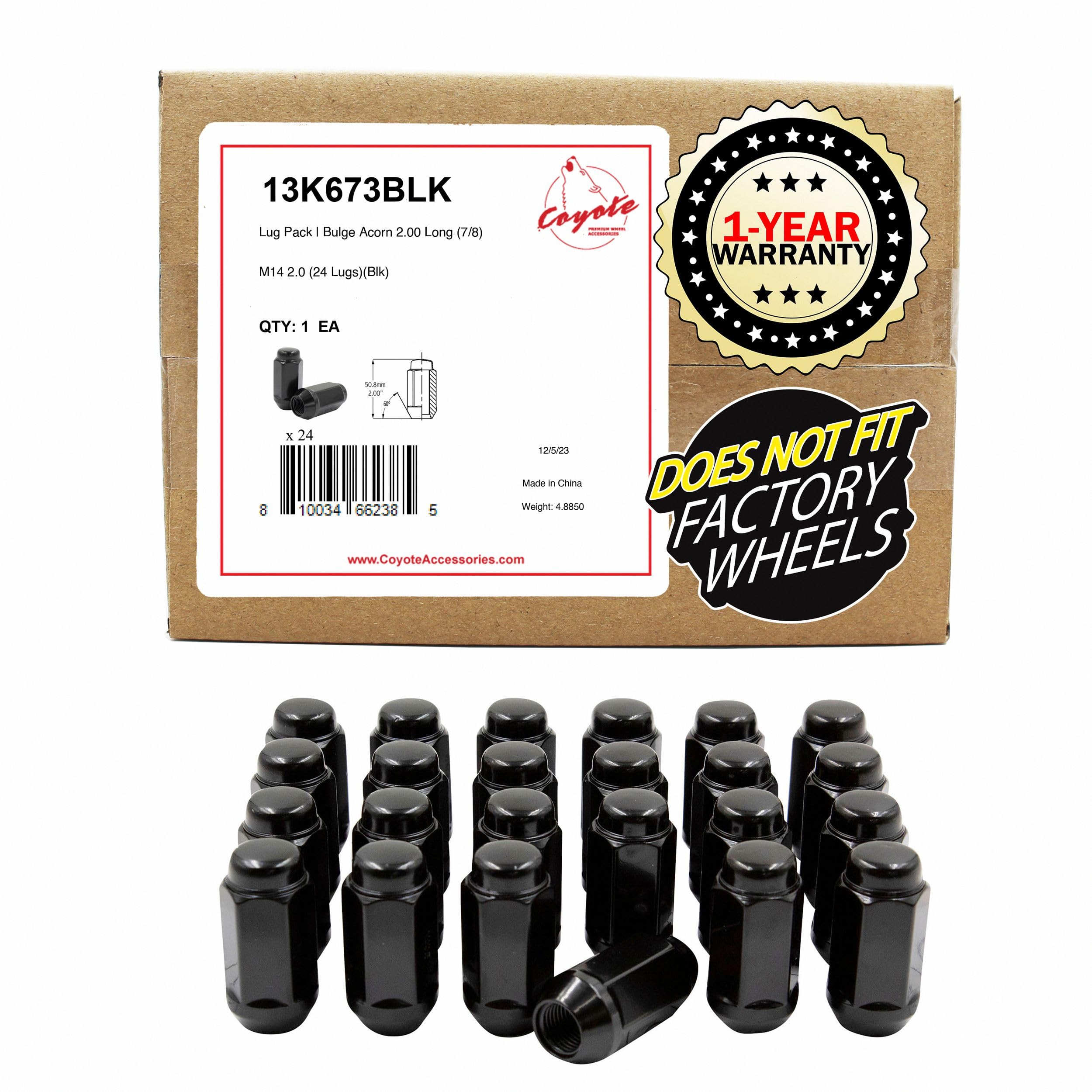 Wheel Accessories Parts 24 Pcs M14 x 2 Thread Bulge Acorn 2.00" Long Lug Nuts Black Chrome 22mm 7/8" Hex Fits Ford 2004-14 F-150 | 2003-14 Ford Expedition Lincoln Navigator | Lincoln 2006-08 Mark LT