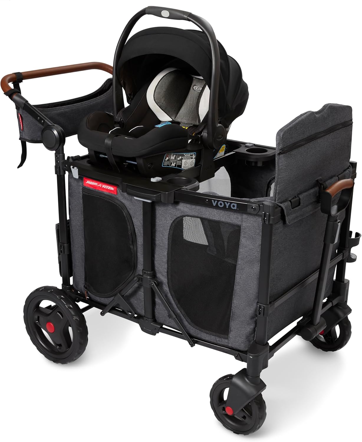 Radio Flyer Voya Stroller Wagon Car Seat Adapter with Cupholders, Compatible with Select Graco Car Seats, Secure and Stable, Designed for 4-Seater Voya Wagons, Graco Stroller Attachments