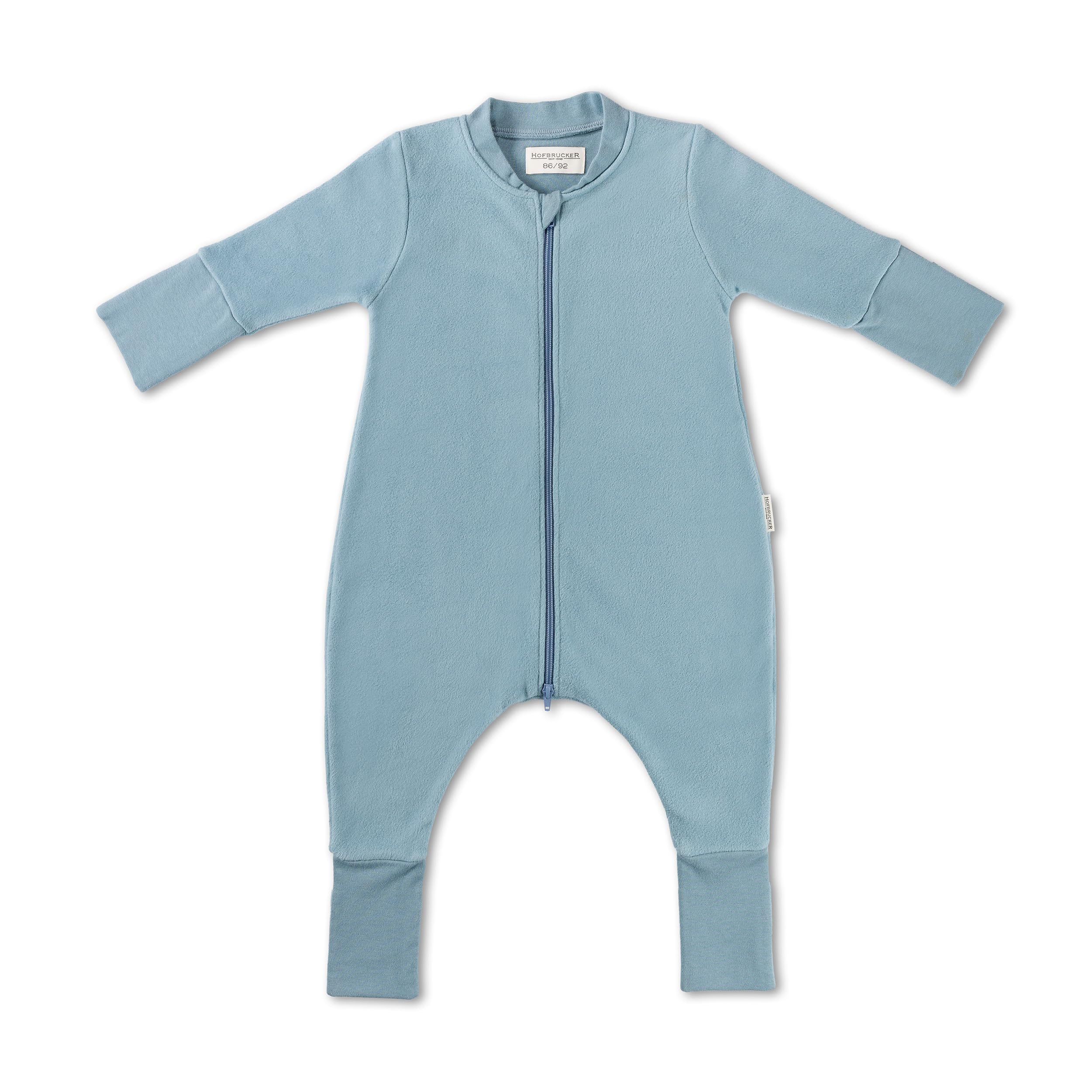 Hofbrucker Sacco nanna con piedini, in 100% pile di cotone biologico, per tutto l'anno, per la primavera, l'autunno, Colore: blu colomba, 86/92 cm