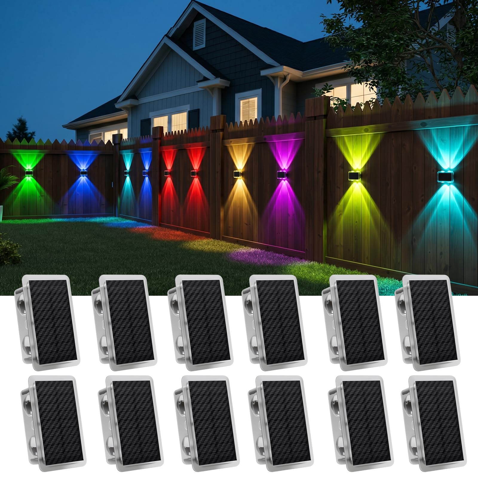 Photo 1 of AUDLES Solar Fence Lights - 12 Pack, Up/Down Glow, 8 Modes, RGB/Warm White