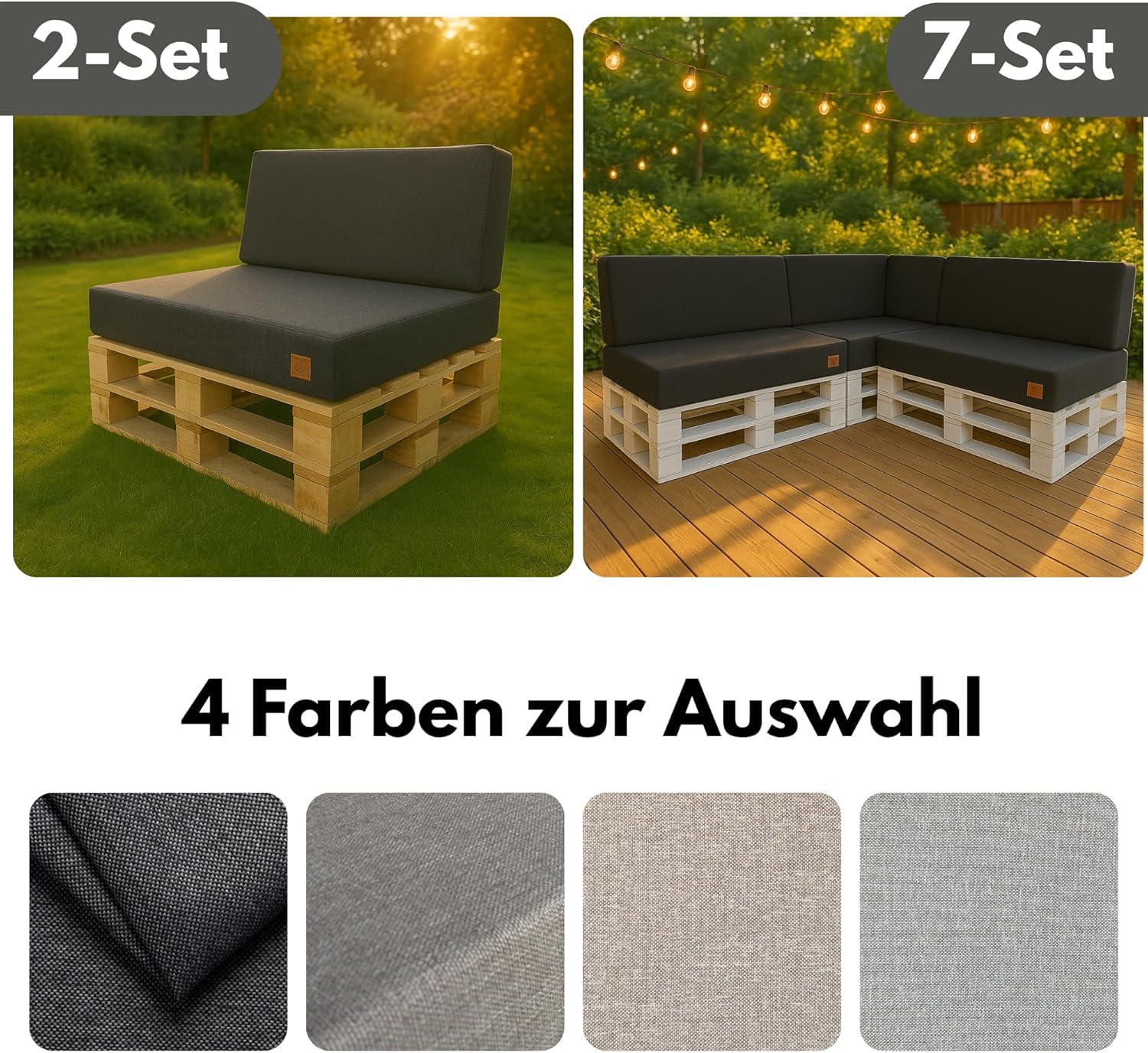Odolplusz ODOL-PLUSZ Lot de 2 coussins pour palettes, avec housse amovible, coussin d'assise pour palettes européennes 120 x 80 cm, dossier 120 x 40 cm, beige clair