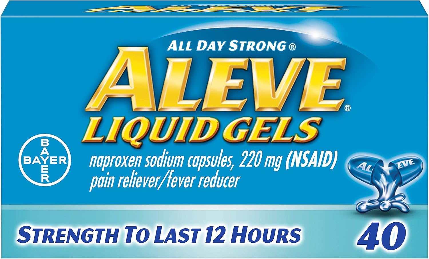 Aleve, Liquid Gels with Naproxen Sodium 220mg NSAID Pain RelieverFever Reducer, 40 Count