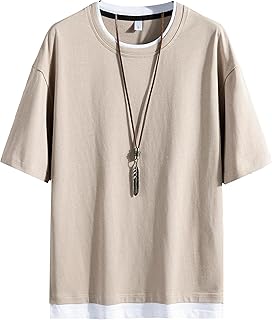 [Hiboss] tシャツ メンズ 半袖 無地 重ね着風 大きいサイズ ゆったり 五分袖 夏服メンズ