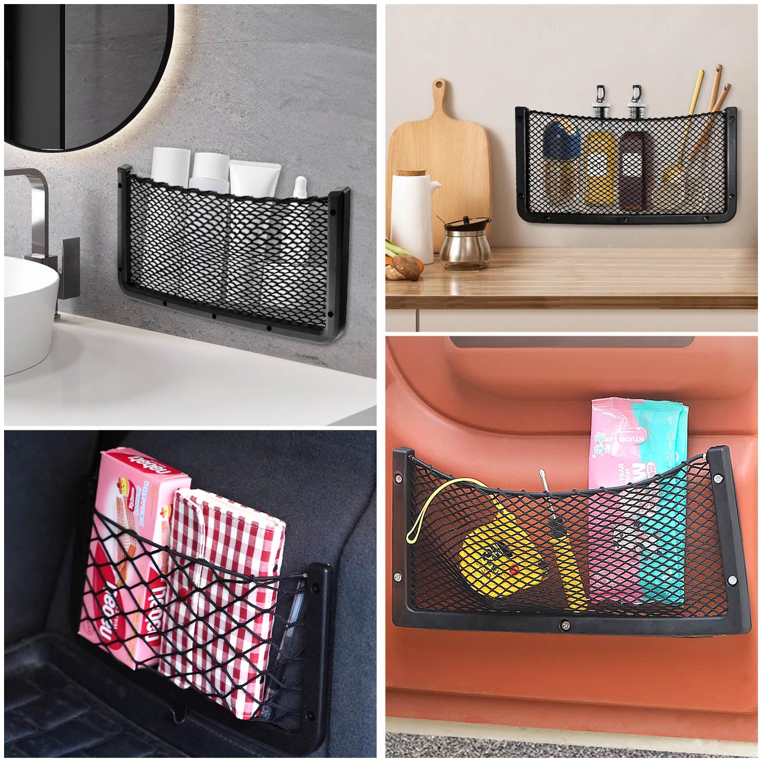 CYEER Lot De 4 Filets De Rangement Pour Camping-cars, 42 X 21 Cm, Sac De Rangement élastique Pour Voiture Avec Cadre En Plastique, Filets De Rangement En Maille Filet Avec