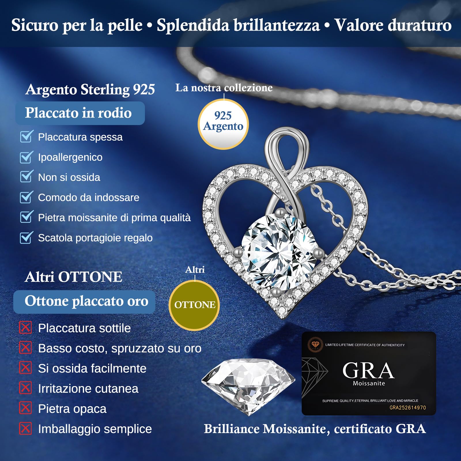 LOUISA SECRET Collane in Moissanite per Donna Cuore Infinito Argento 925 | Regalo di Compleanno per Donna San Valentino Gioielli Natale Festa della Mamma