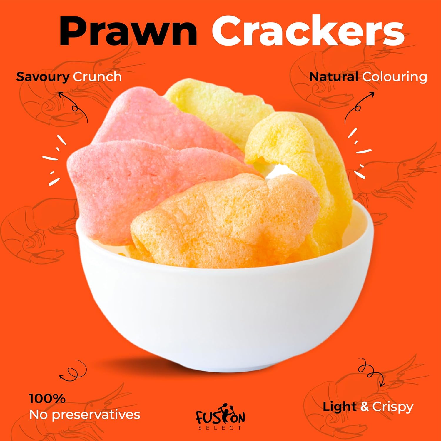 Fusion Select 5 Lb Uncooked Prawn Crackers - Multi-Colored Shrimp Chips for Sharing, Serving Snack Platters at Parties - Dehydrated Seafood Chips, Ready to Cook & Easy to Fry - Savory Asian Snacks