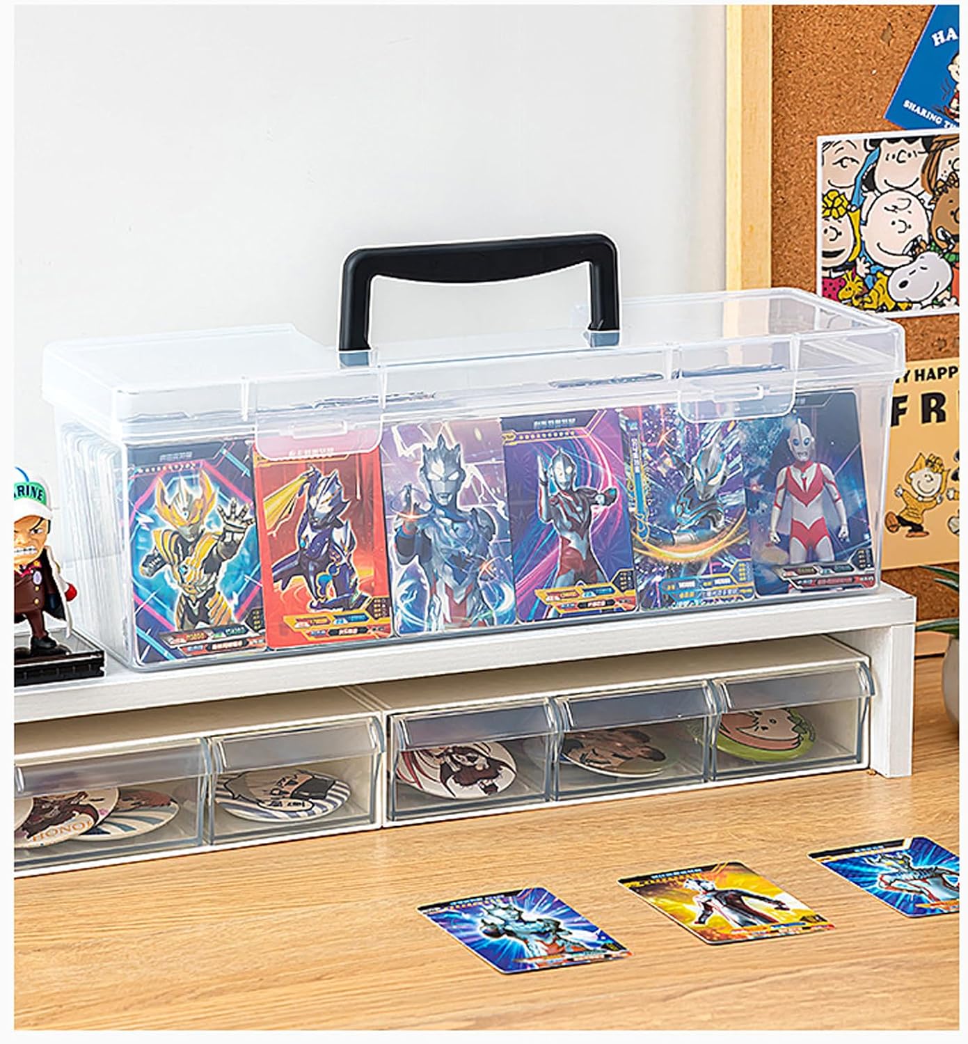 Plastic Trading Card Storage Box Toploader Sports Card Storage Case with Handle, Clear Playing Card Holder Holds Up to 200 Toploaders 750 Cards, Fit for Toploade and Standard box