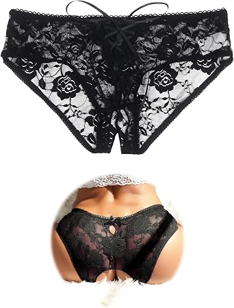 ohmydear Lace Thongs for Women Sexy Underwear Sheer French Knickers Adjustable Criss Cross Plus Size Ladies Tanga Briefs Keyhole Lingerie Panties, UK 8-22