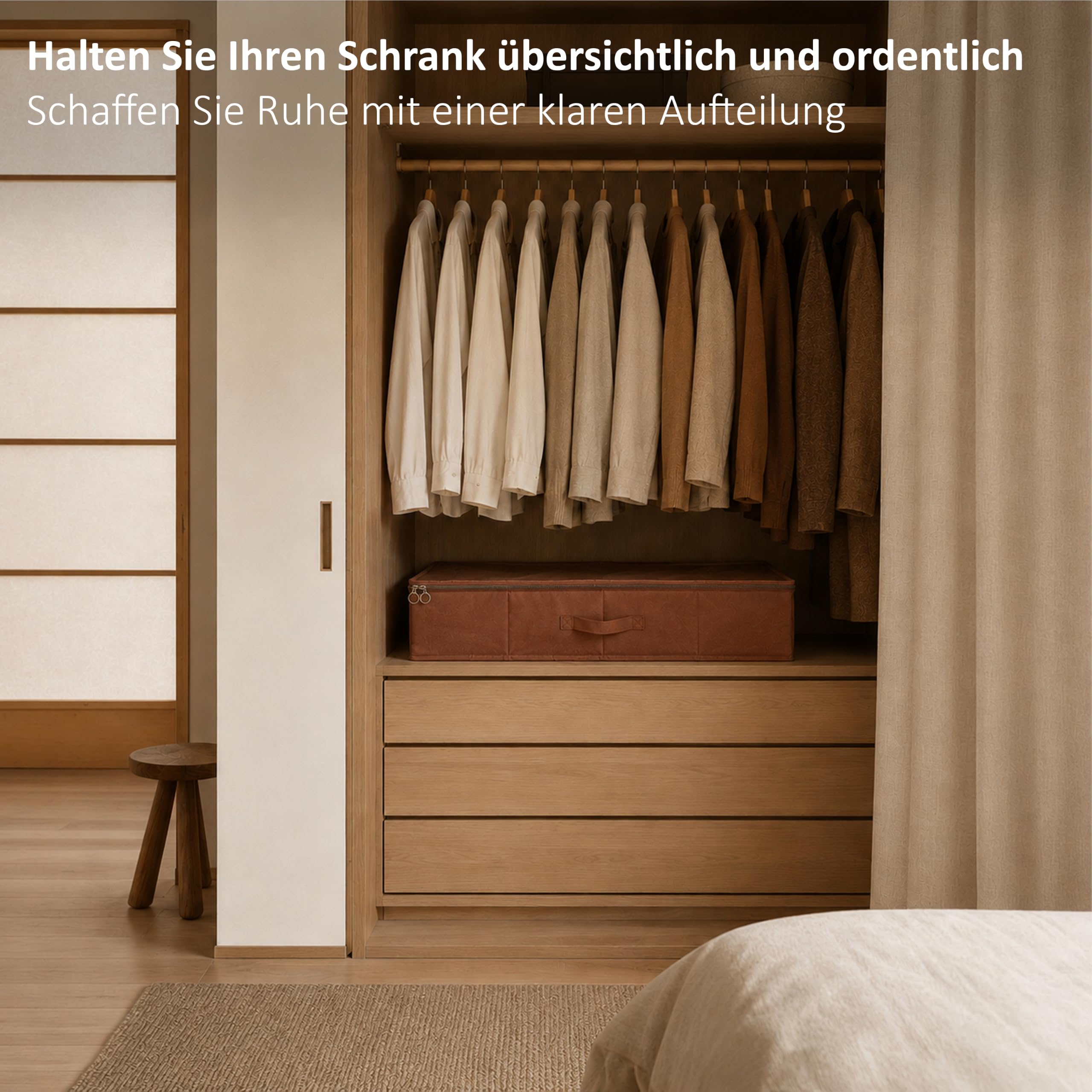 Unterbett Aufbewahrung 2er Set - Braun - 100 x 60 x 15 cm - Aufbewahrungsbox mit Deckel - Bettwäsche, Kleidung & Decken - Unterbett Aufbewahrungsbox faltbar - Kleiderschrank Organizer
