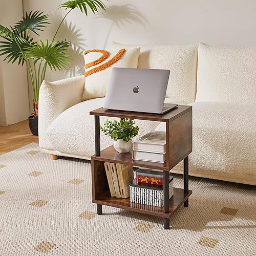 Miniatura 4 de Mesa auxiliar para dormitorio, mesa auxiliar pequeña, mesita de noche moderna de mediados de siglo con estante de almacenamiento abierto, mesa