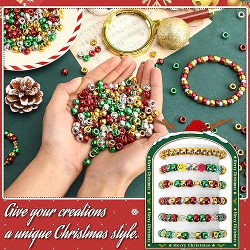 Miniatura 4 de UPINS Cuentas metálicas de poni de Navidad, 1200 cuentas de plástico para manualidades, color rojo, verde, plateado, dorado, plata, para hacer