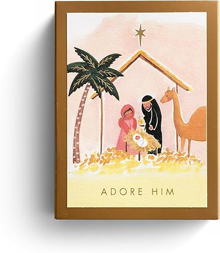 DaySpring - Studio 71 - Adore Him Nativity Christmas Cards - Él es digno - 18 tarjetas de caja de cerillas con sobres, NIV disponible en Yaxa Venezuela