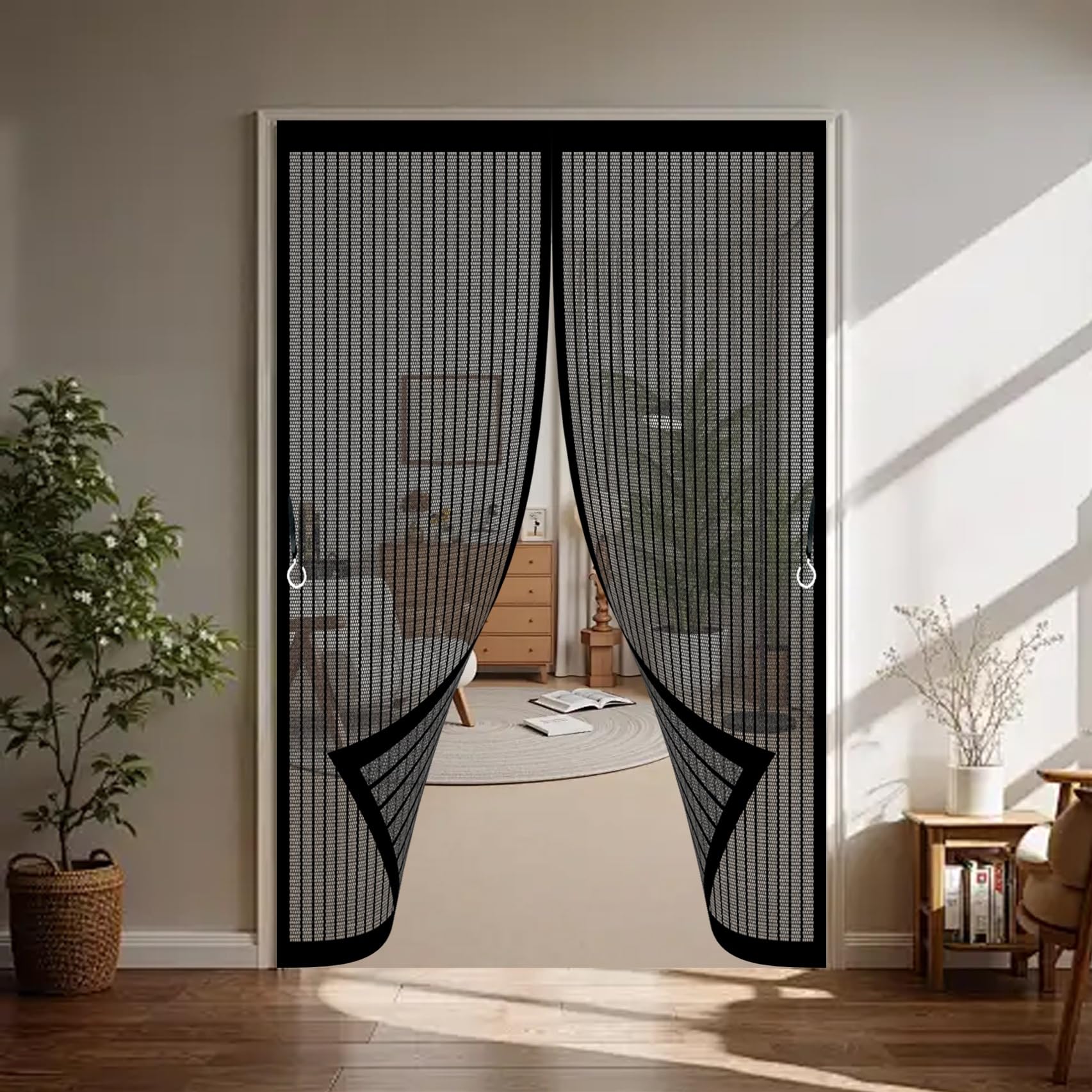 Fly Screens for Doors 92 x 234 cm Automatically Close, No Gap, Easy to Install Without Drilling, Keep Bugs Out Lets Fresh Air in Magnetic Fly Screen Curtain for Patio Doors Bedroom, Black