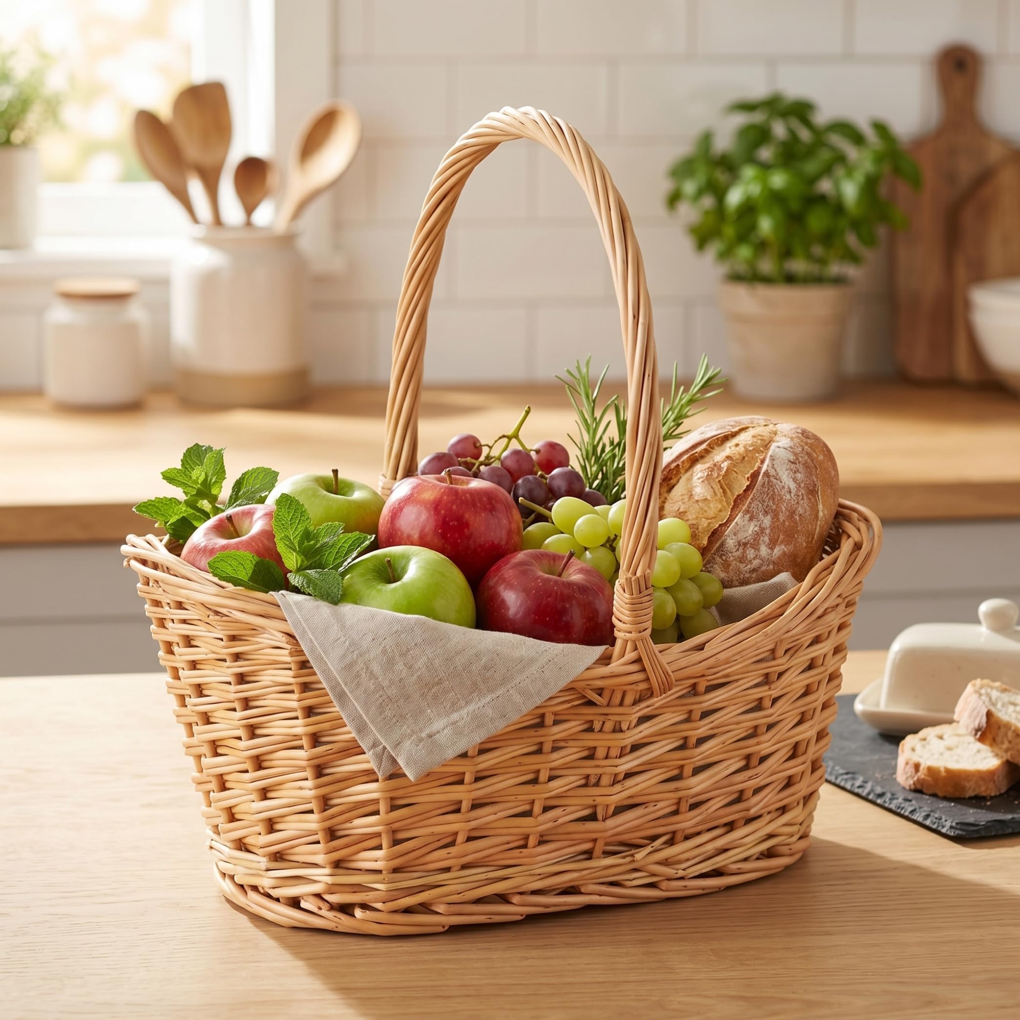 Cestas de jardín ideales para recolectar verduras Cesta de picnic de mimbre con asa Cesta de sauce natural tejida a mano ideal para recolectar verduras y almacenamiento - 11, 81 x 8, 27 x 11, 81 pulga