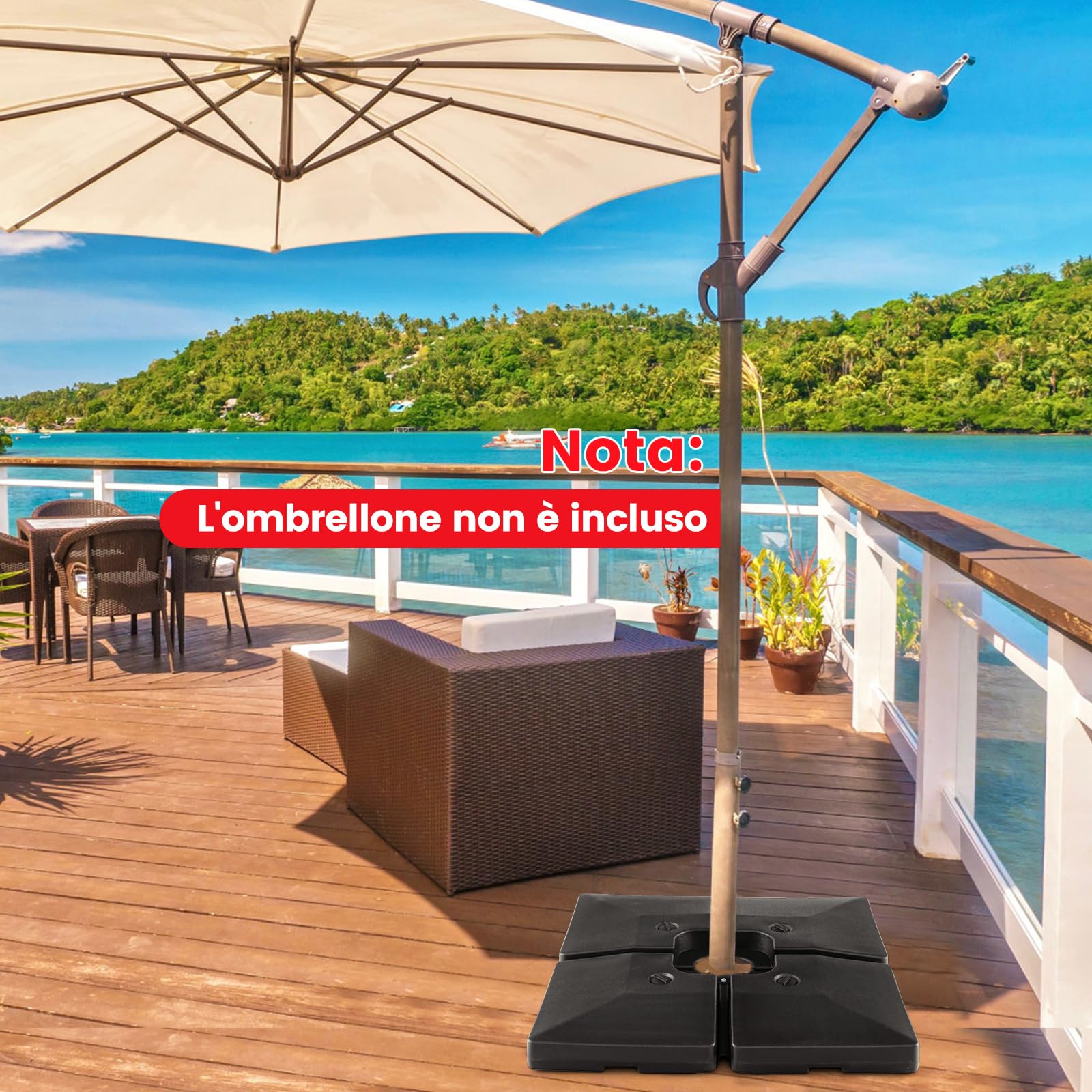 COSTWAY Base Ombrellone Riempibile a 4 Blocchi da 20 Litri, Base per Ombrellone Decentrato con Blocchi Riempibili di Acqua/Sabbia, Pesi per Ombrellone da Giardino Terrazzo Bordo Piscina, Fino 128 kg