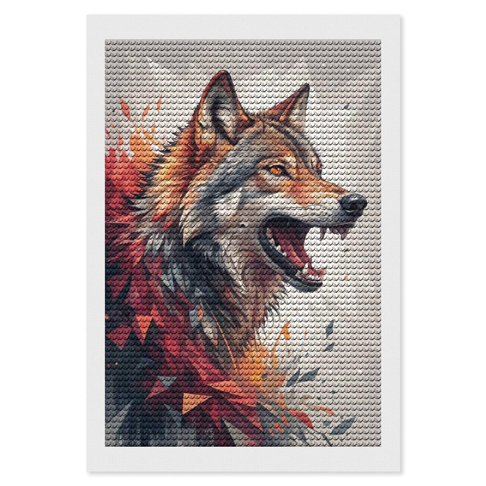 Junmoney Abstract Wolf Portrait Diamond Painting Set 8"x12", Stress Relief Craft, Easy to Enjoy, Vintage Style Decor, Festive Craft Gift