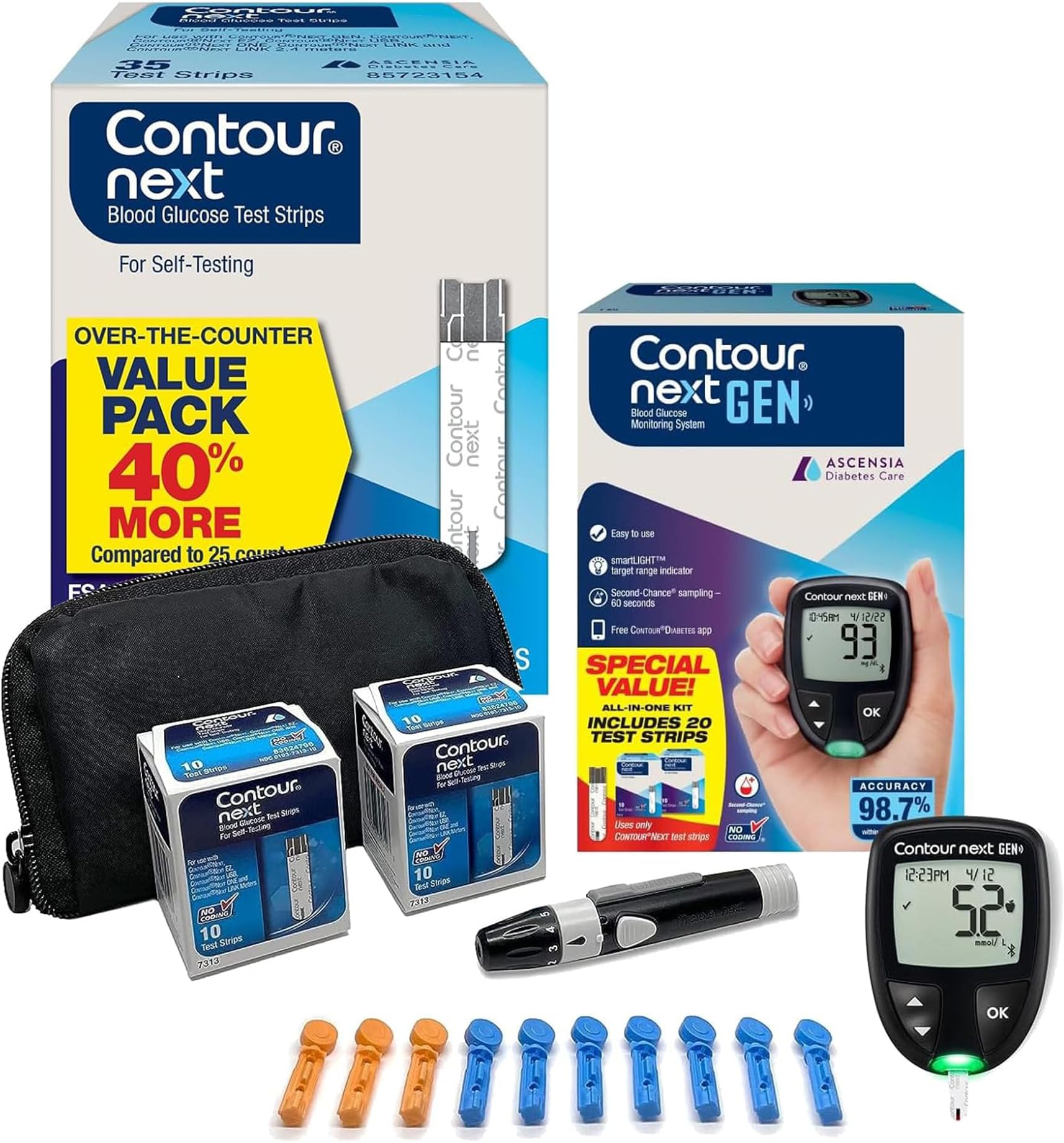 CONTOUR NEXT GEN Blood Glucose Monitoring System – All-in-One Kit for Diabetes with Glucose Monitor and 55 Test Strips For Blood Sugar & Glucose Testing