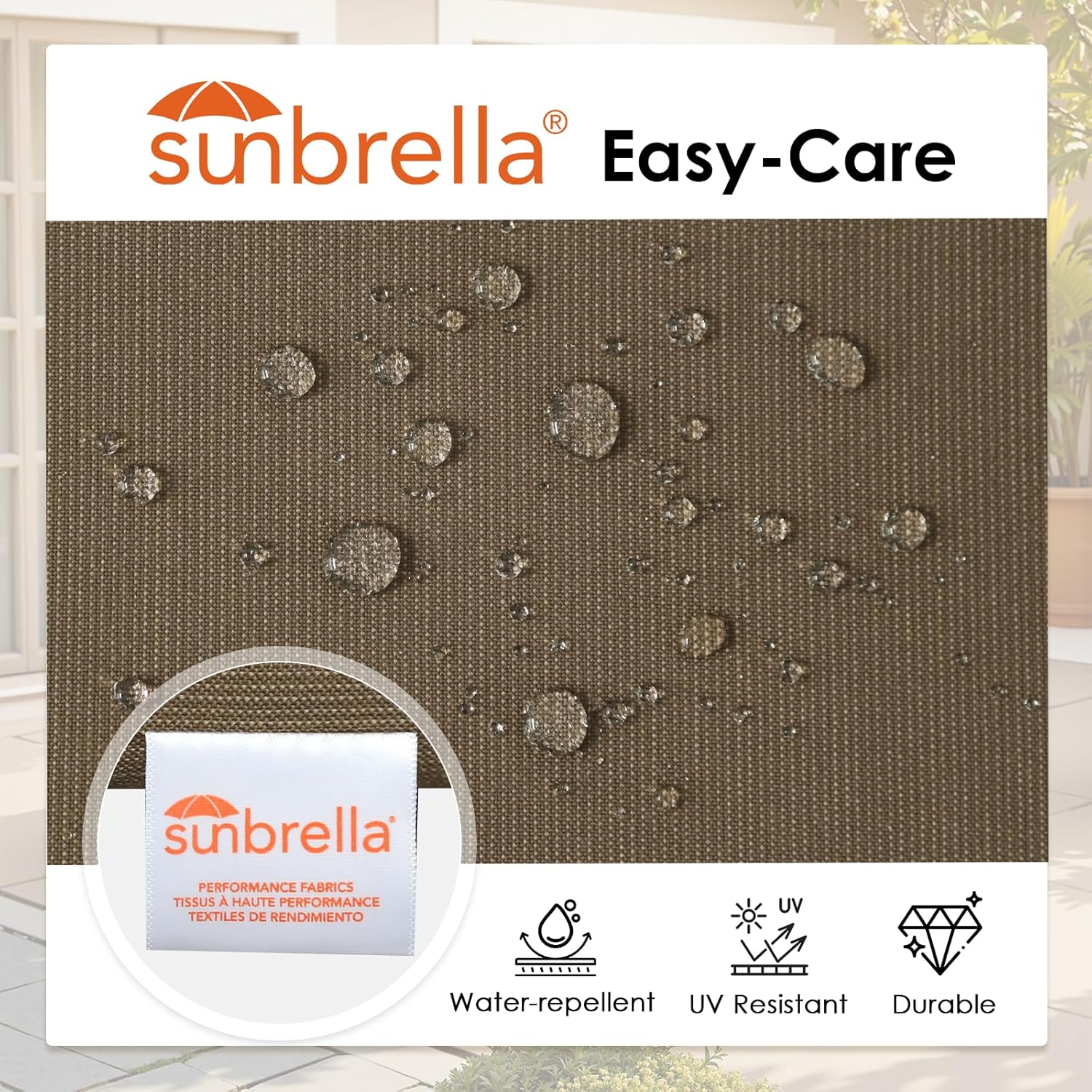 outdoor sunbrella cushions for patio furniture set of 2, 24"x24" water repellent chair cushions removable seat bottom & back cushion covers for chair, sofa, couch, specrtum caribou specrtum caribou 24"x24"
