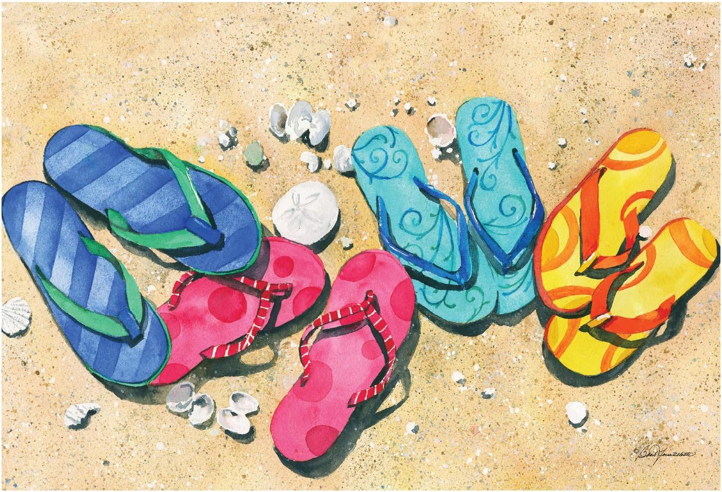 Personalized Planet Flip Flop of 4 Doormat with Custom Family Names Printed on Brown Rectangular 1/8” Thick Non Slip Mat for Kitchen Hallway Deck or Porch, 27x18