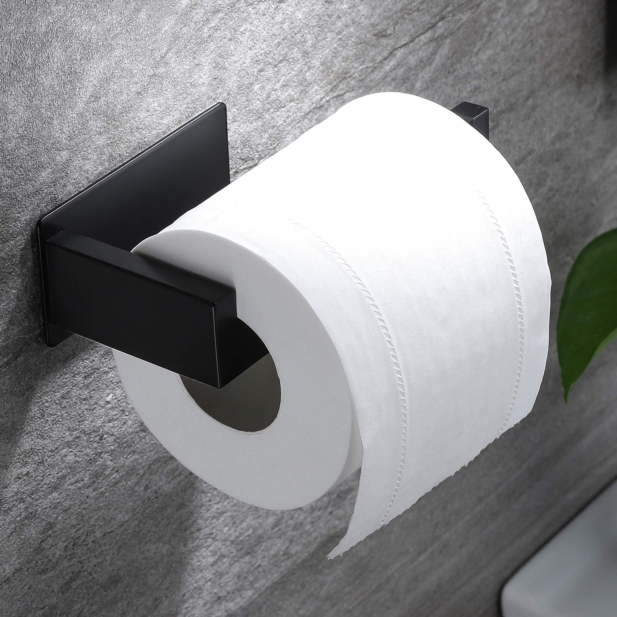 YIGII Adhesive Toilet Paper Holder - No Drilling Black Toilet Roll Holder for Bathroom, SUS 304 Stainless Steel