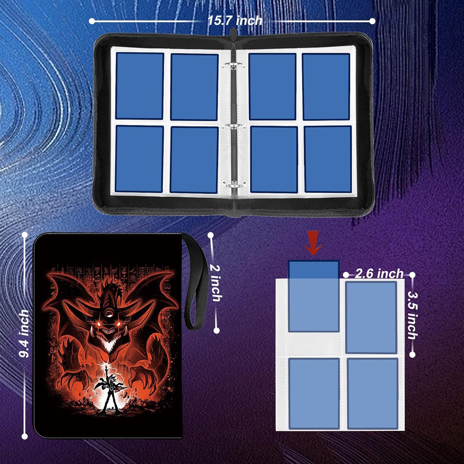 4-Pocket Card Binder Compatible With Yu-Gi-Oh!Cards,TCG Cards Holder,Trading Card Games Collection Binder Case Book Fits 400 Cards With 50 Removable Sleeves