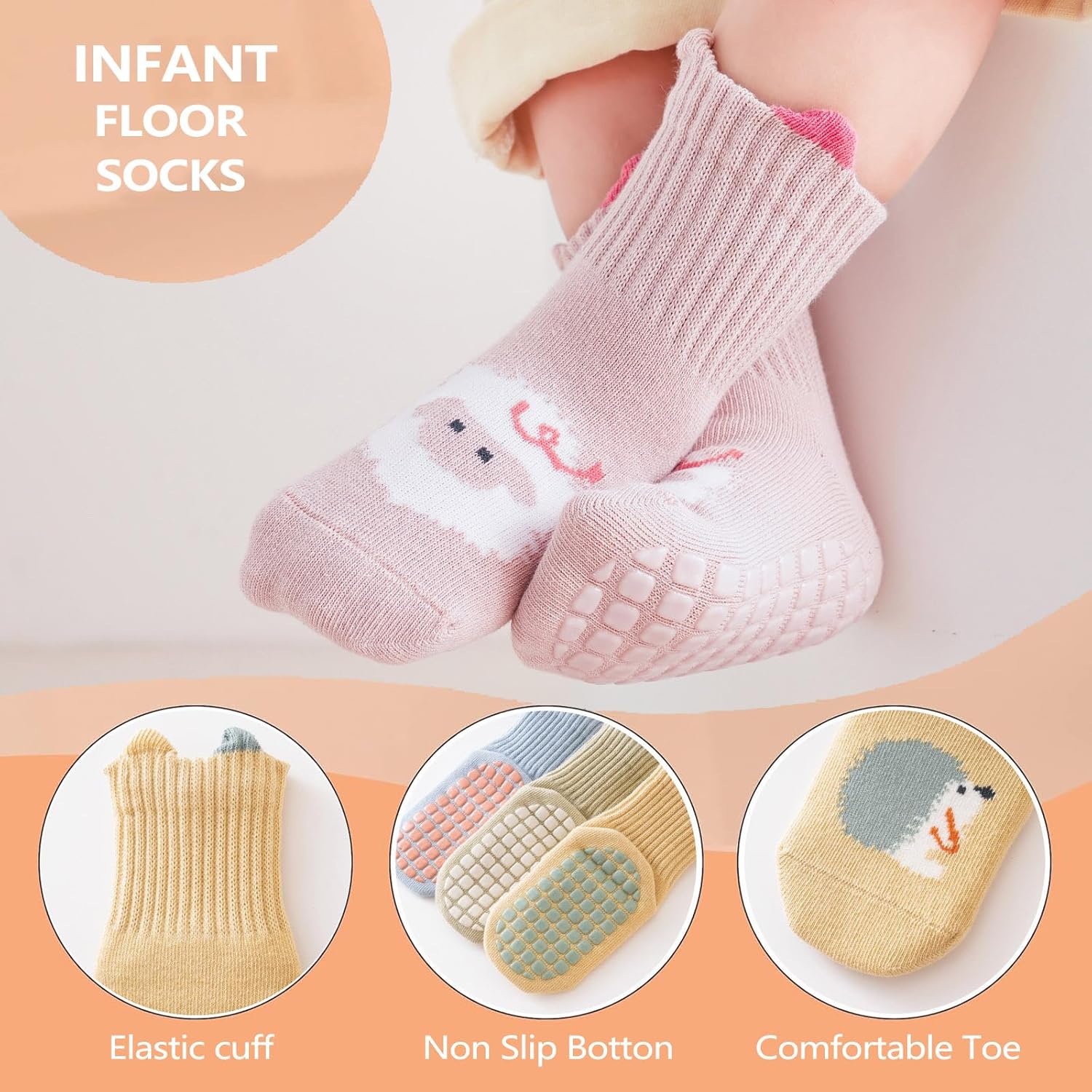 Baby Toddler Grip Socks Non Slip Stripe Seamless Crew Ankle Cotton Socks for Infant Boys Girls - Image 5